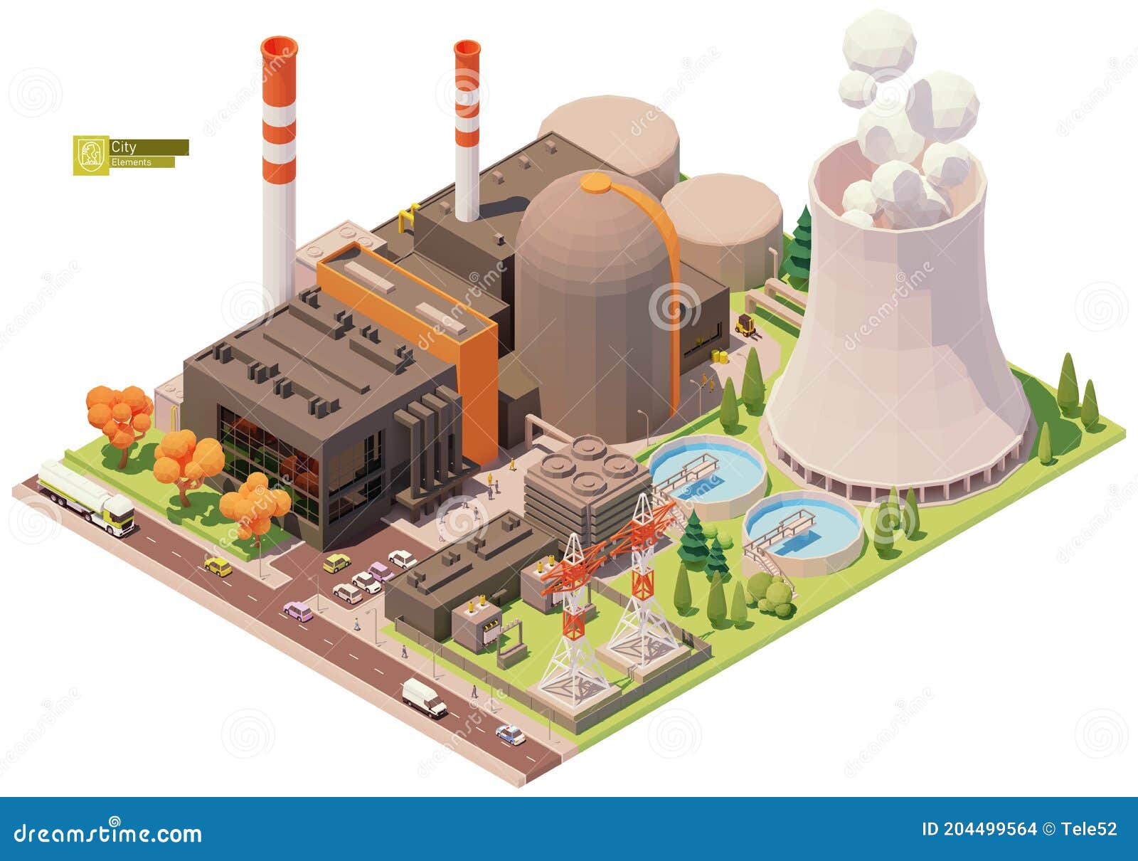 Vector Low Poly Nuclear Power Plant Stock Vector Illustration of
