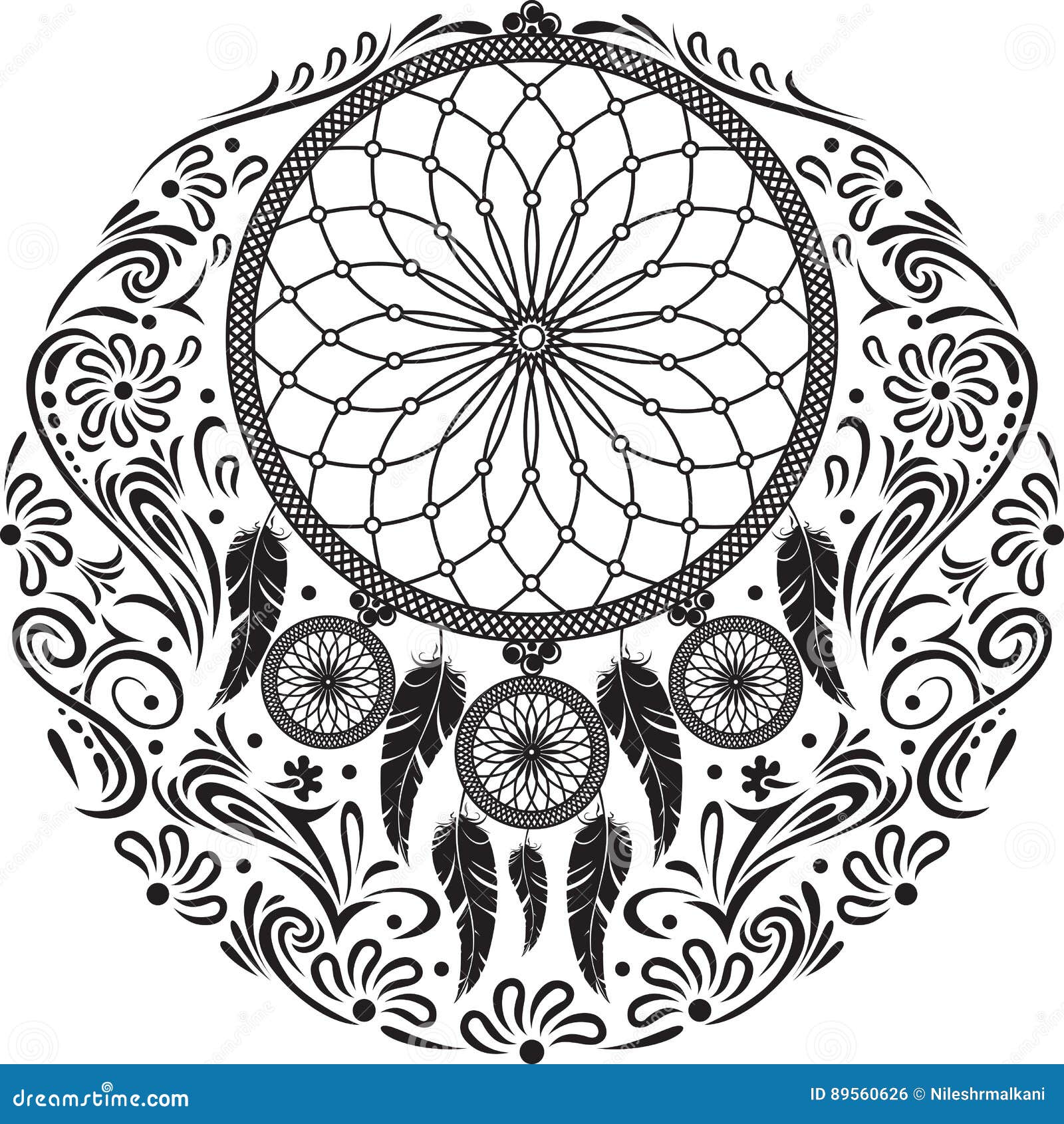 excusa despensa Enriquecimiento Vector - Mandala a Mano Con Las Plumas Ilustración del Vector - Ilustración  de negro, inconformista: 89560626