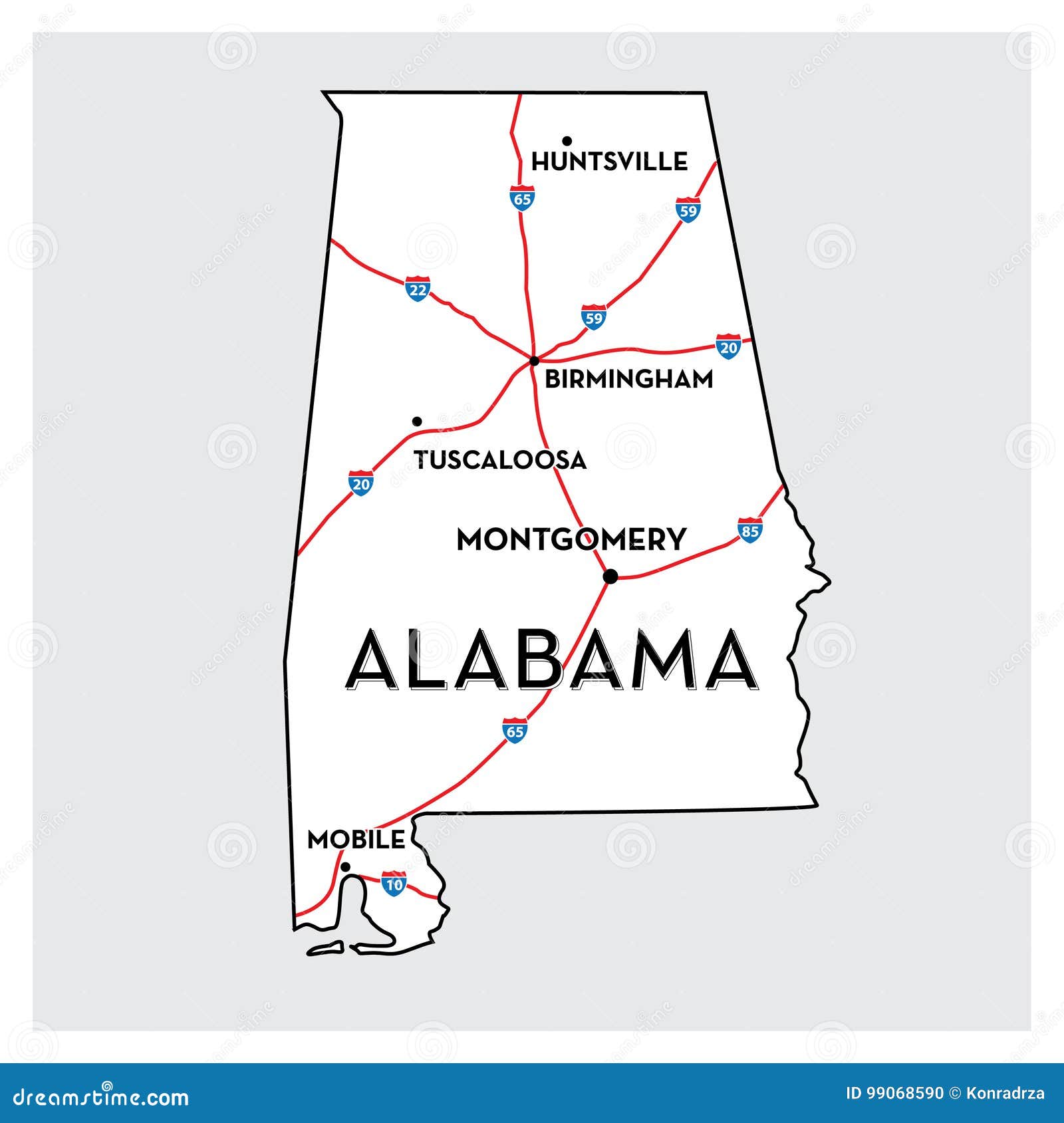 Vector map of ALABAMA stock illustration. Illustration of state 99068590