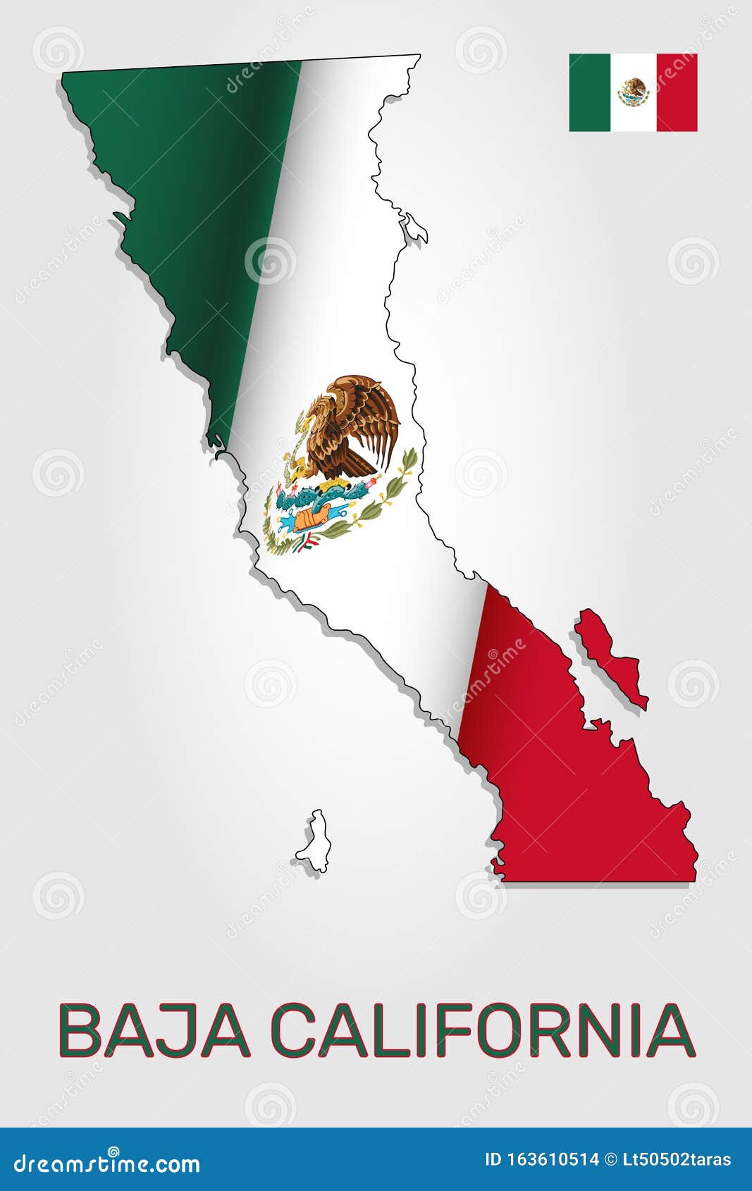 Vector Map of Baja California State Combined with Waving Mexican