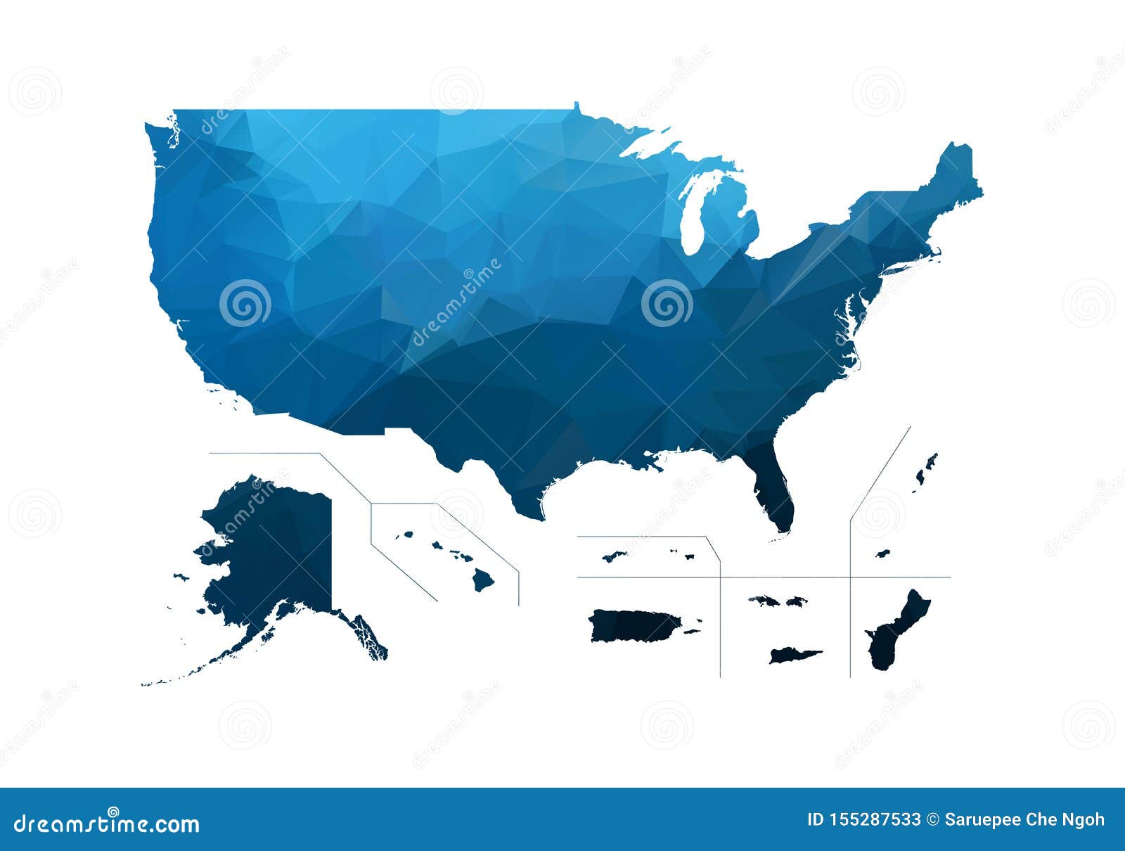 Vector Map - Blue Geometric Rumpled Triangular. Low Poly Map of ...