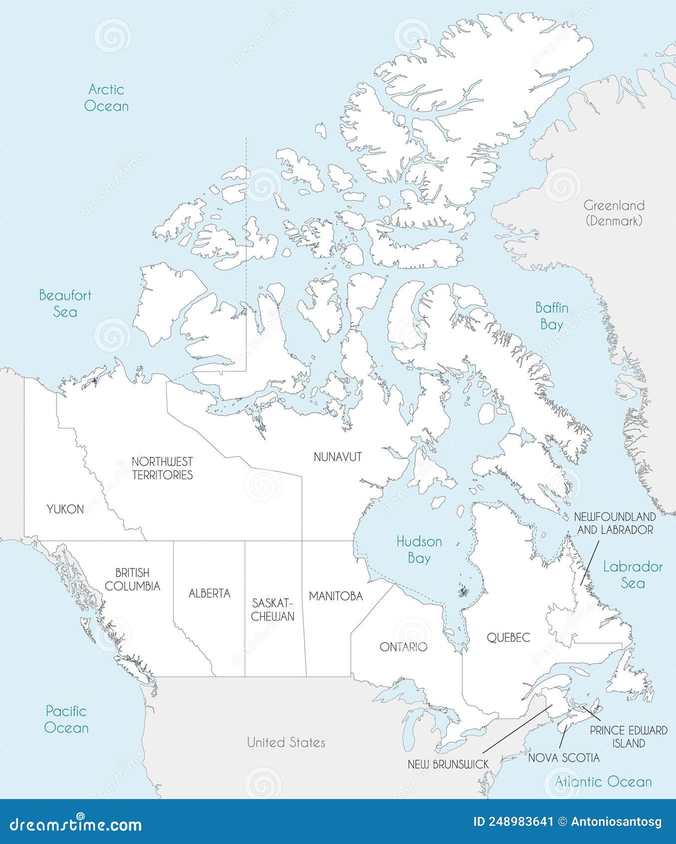 Vector Map of Canada with Provinces and Territories and Administrative