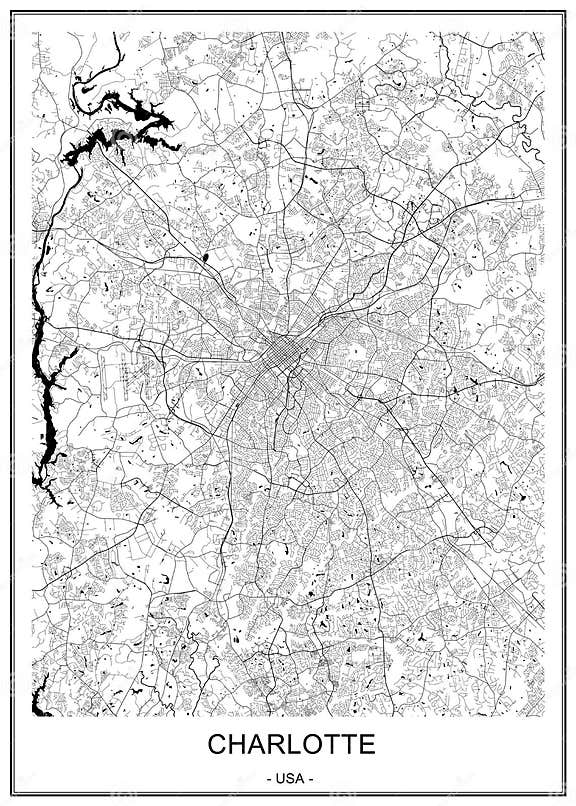 Map of the City of Charlotte, in the USA of North Carolina Stock