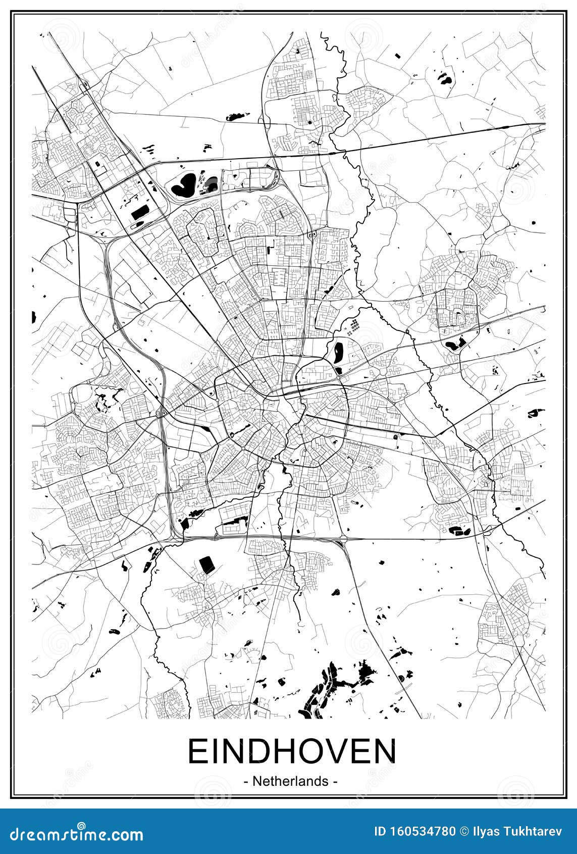 Map of the City of Eindhoven, Netherlands Stock Illustration