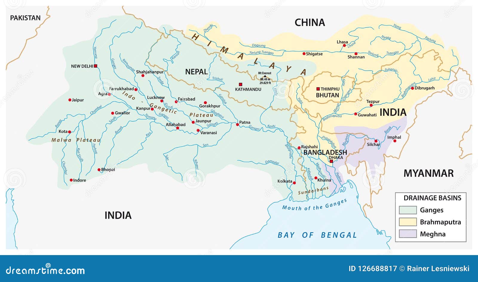 Где находится река брахмапутра на карте Vector Map of the Combined Catchment Areas of the Ganges, Brahma Stock Vector - 