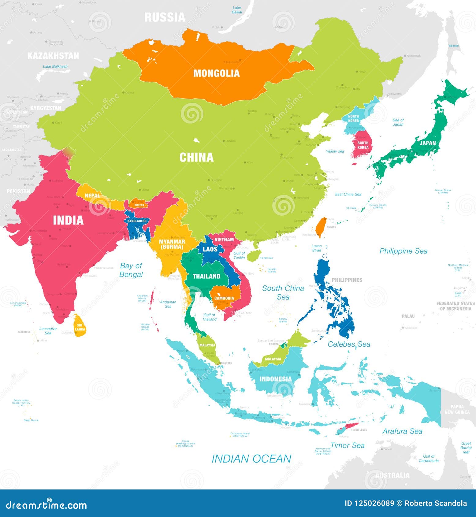 colorful  map of east asia