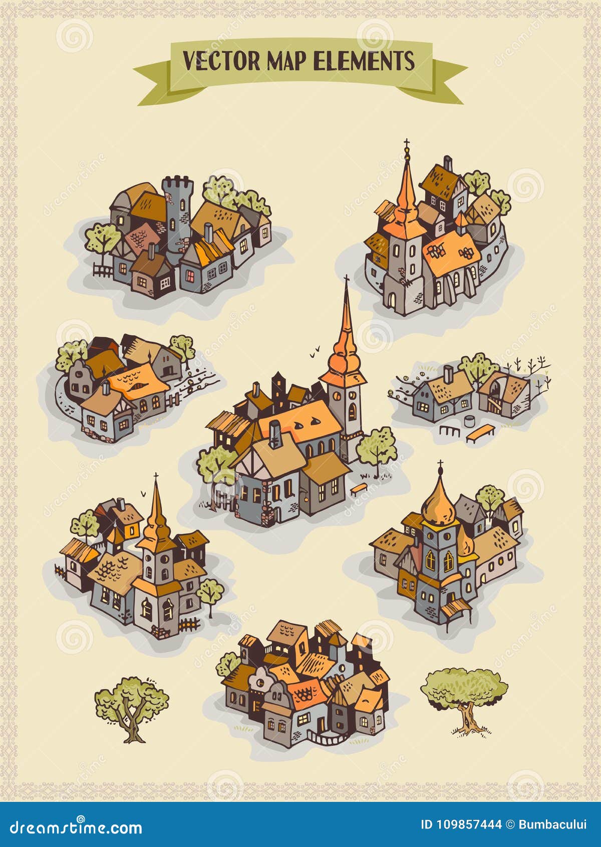 Vector Map Elements, Colorful, Hand Draw - Settlement, City, Village Stock Vector - Illustration of fantasy, paper: 109857444 Vector Map Elements, Colorful, Hand Draw - Settlement, City, Village Stock Vector - Illustration Of Fantasy, Paper: 109857444