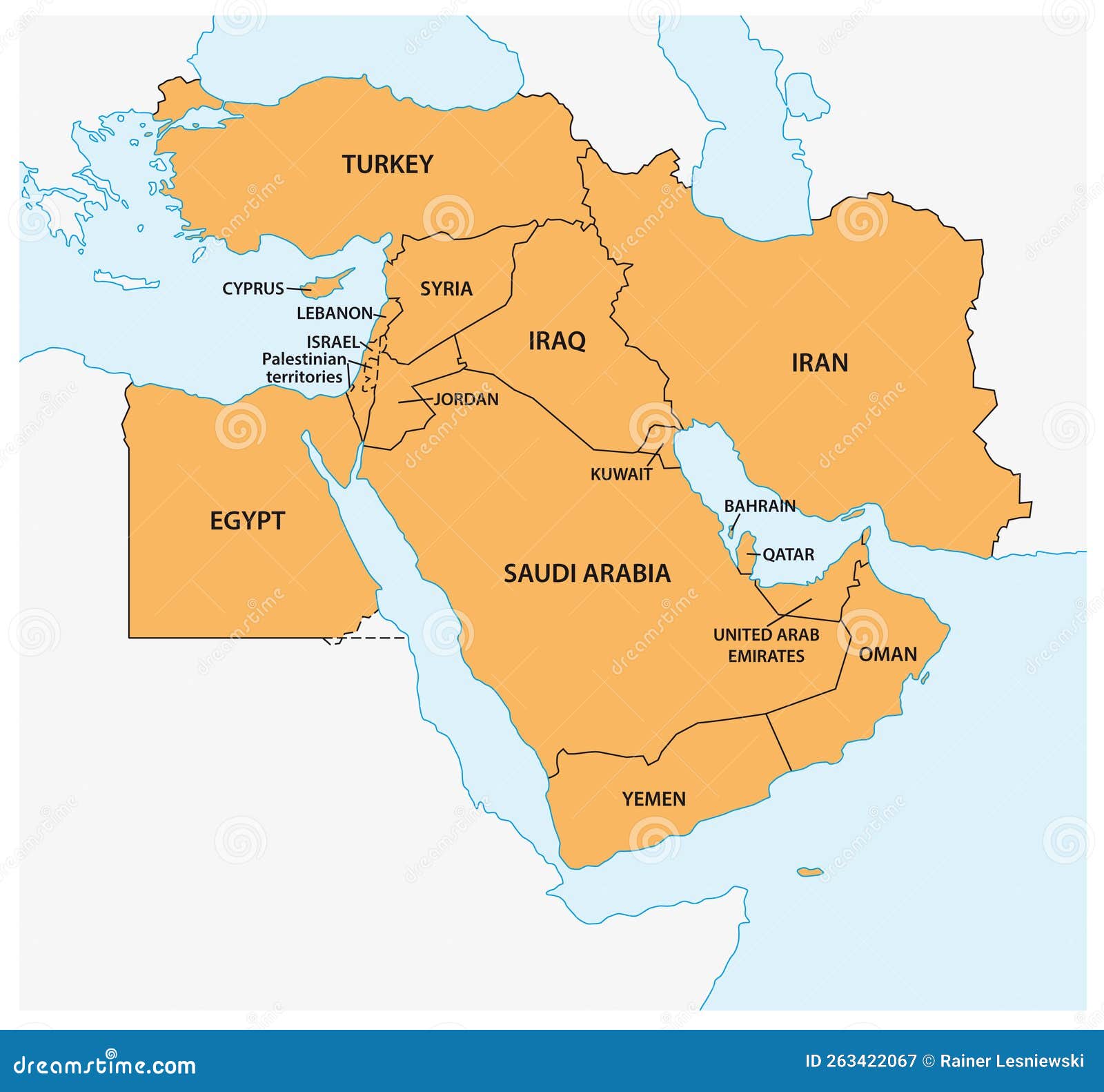  map of geopolitical region middle east