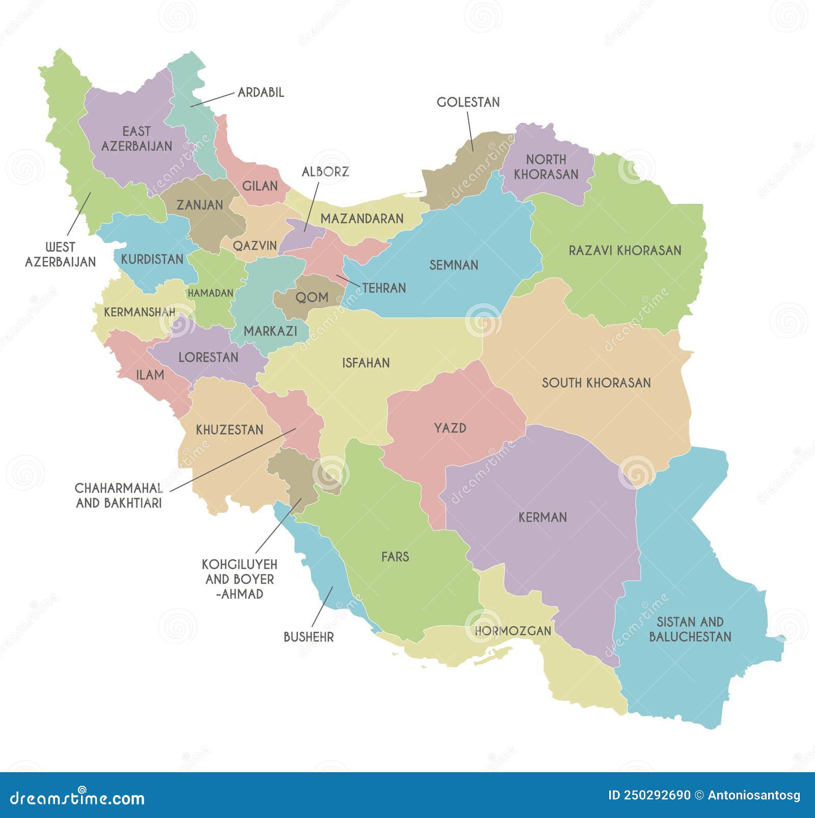Vector Map of Iran with Provinces and Administrative Divisions Stock