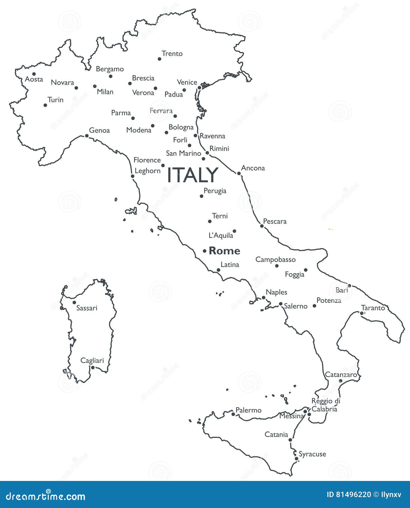 Vector Map Of Italy Stock Vector Illustration Of Contour 81496220