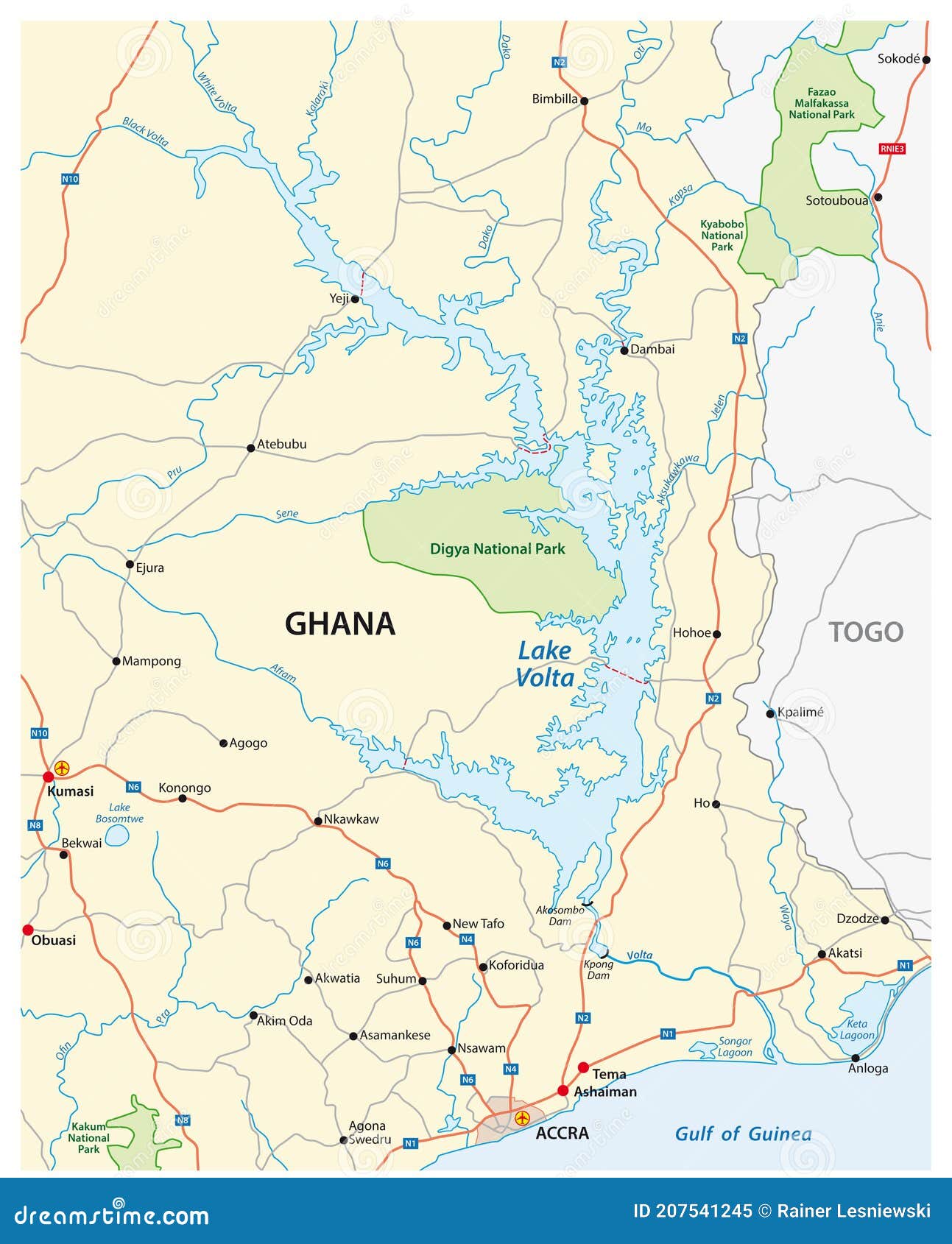  map of the largest reservoir in the world lake volta, ghana