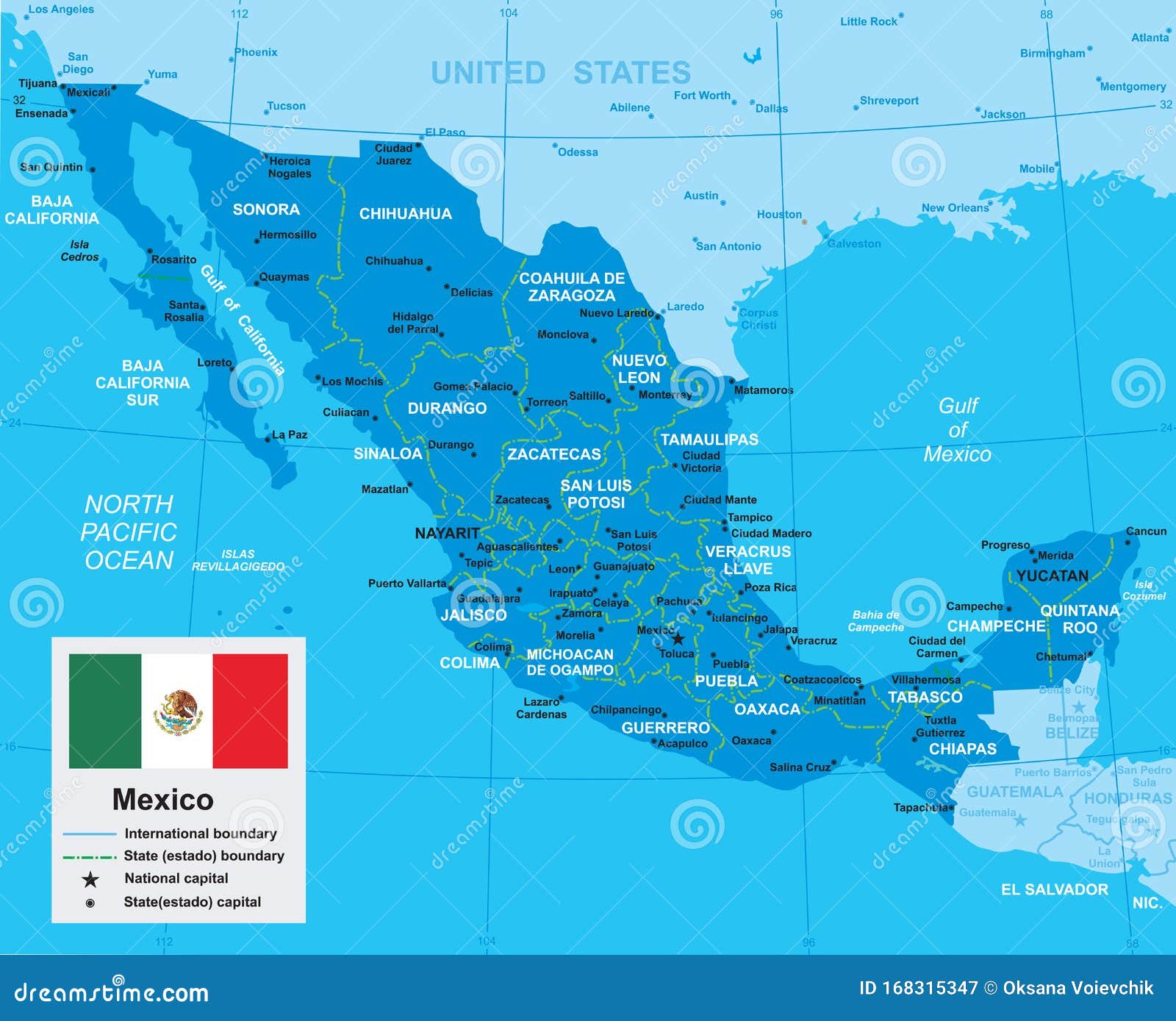 Vector map of Mexico stock vector. Illustration of administrative ...