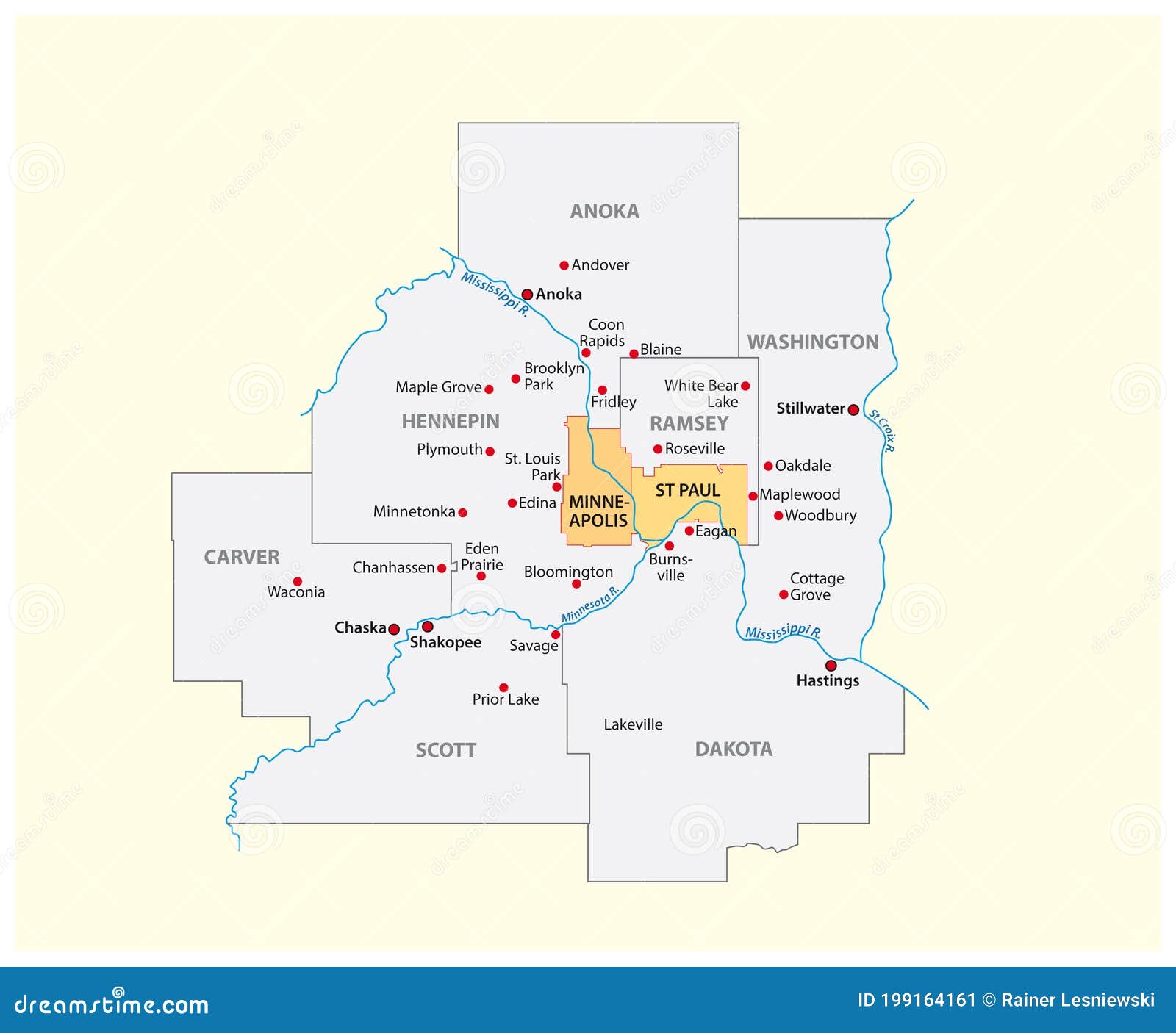 Map of Minneapolis, St. Paul and Minnesota Stock Photo - Alamy