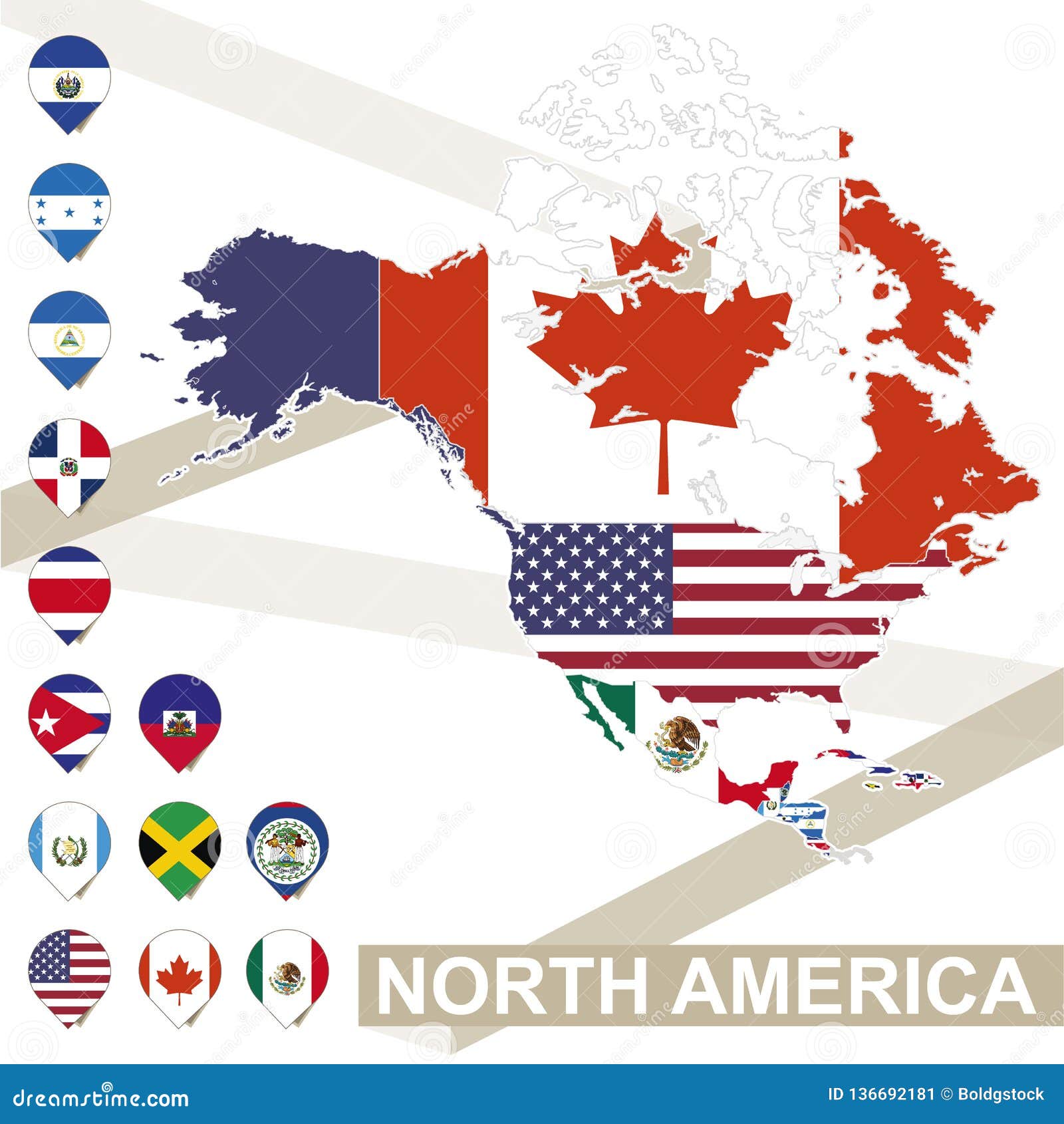 North America Map With Flags