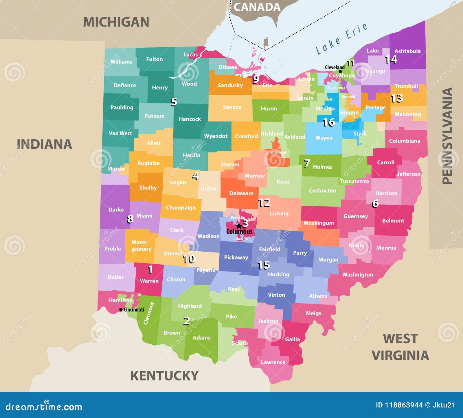 Vector Map Of Ohio Congressional Districts With Nearest Territories ...