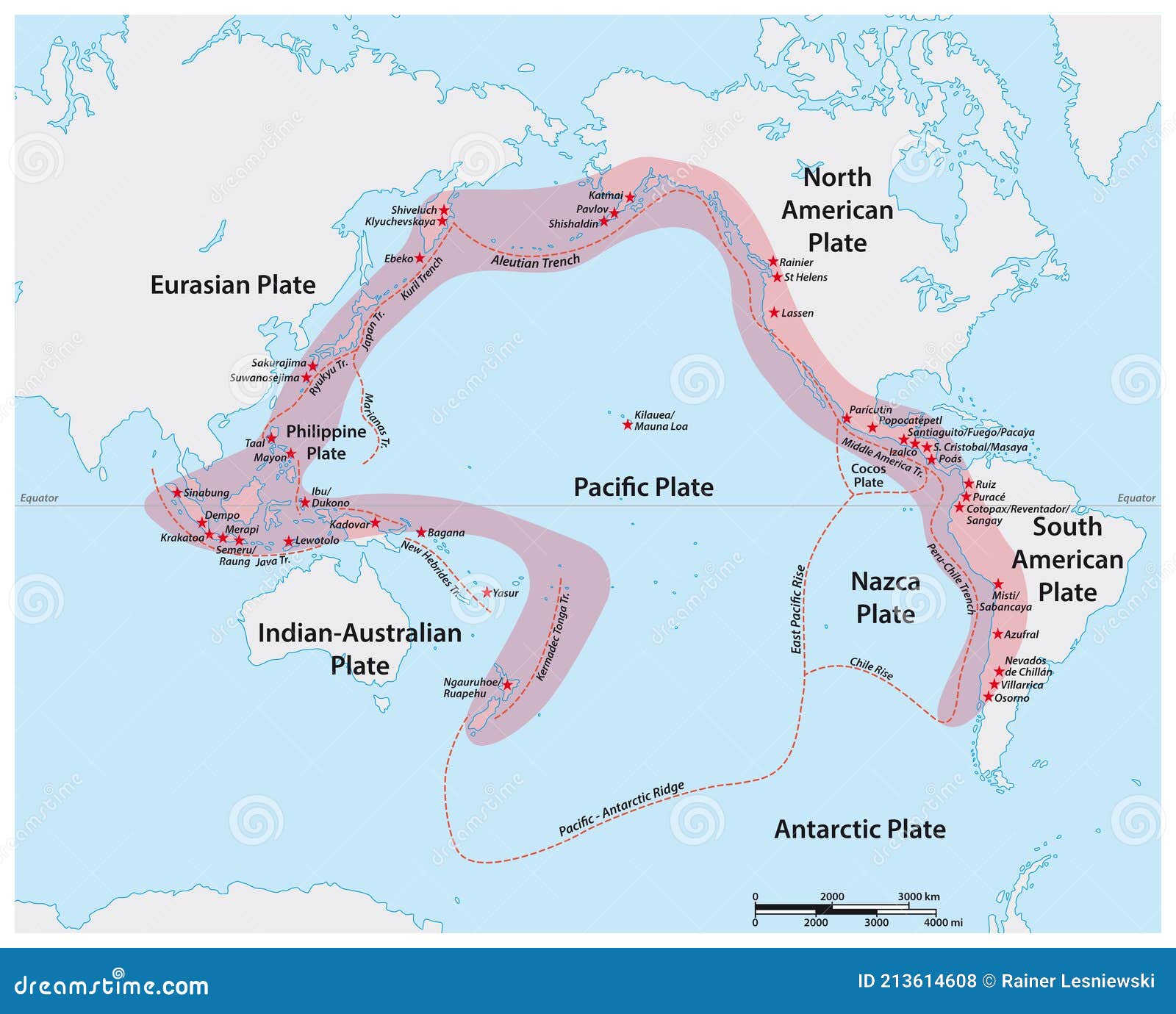  map of the pacific ring of fire with the main volcanoes