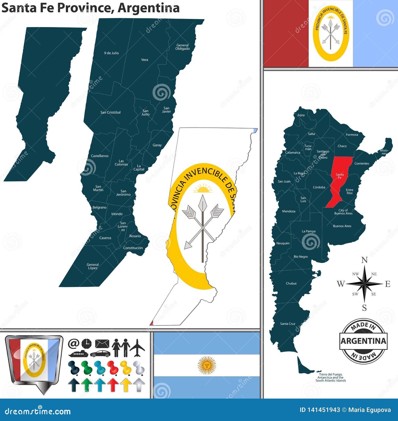 Map of Santa Fe Province, Argentina Stock Vector - Illustration of