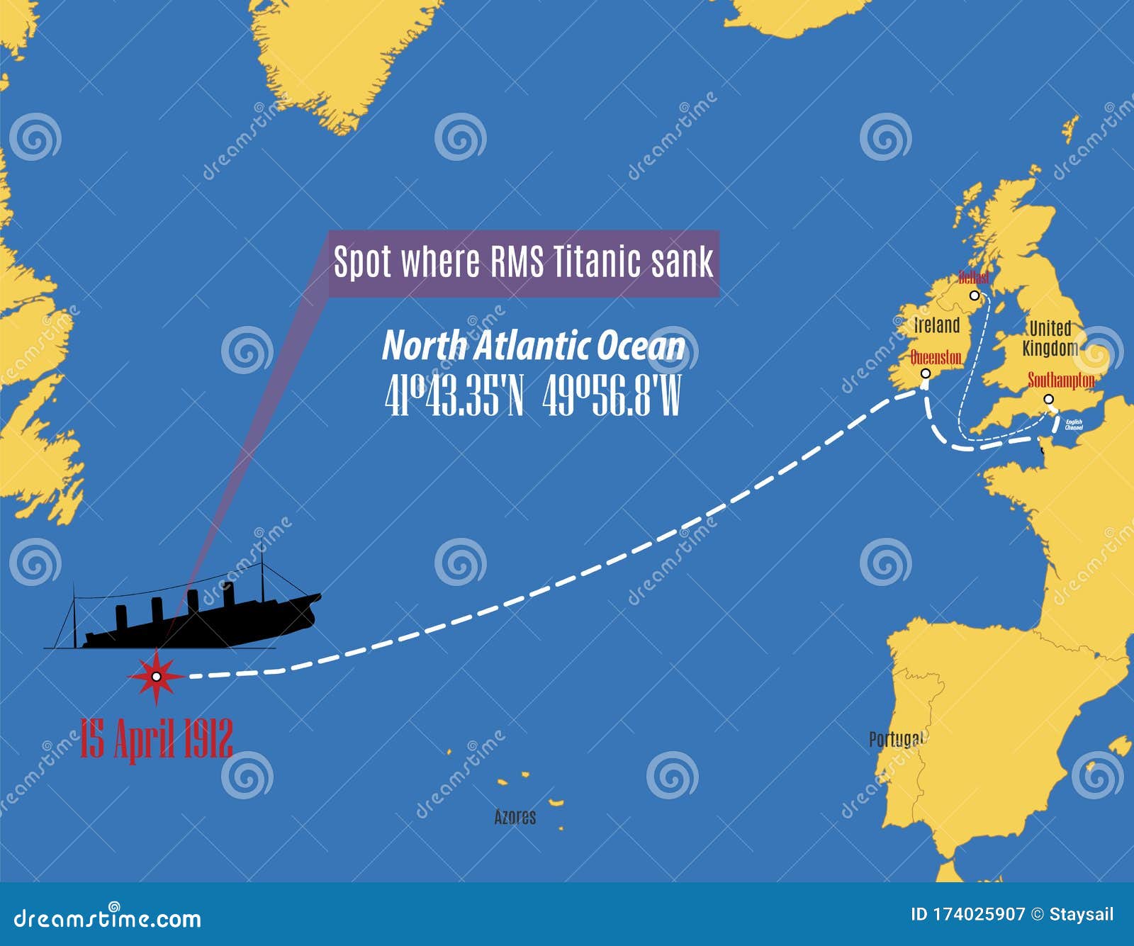 Vector Map Showing the Place Where the Titanic Sank Stock Vector -  Illustration of coordinates, location: 174025907
