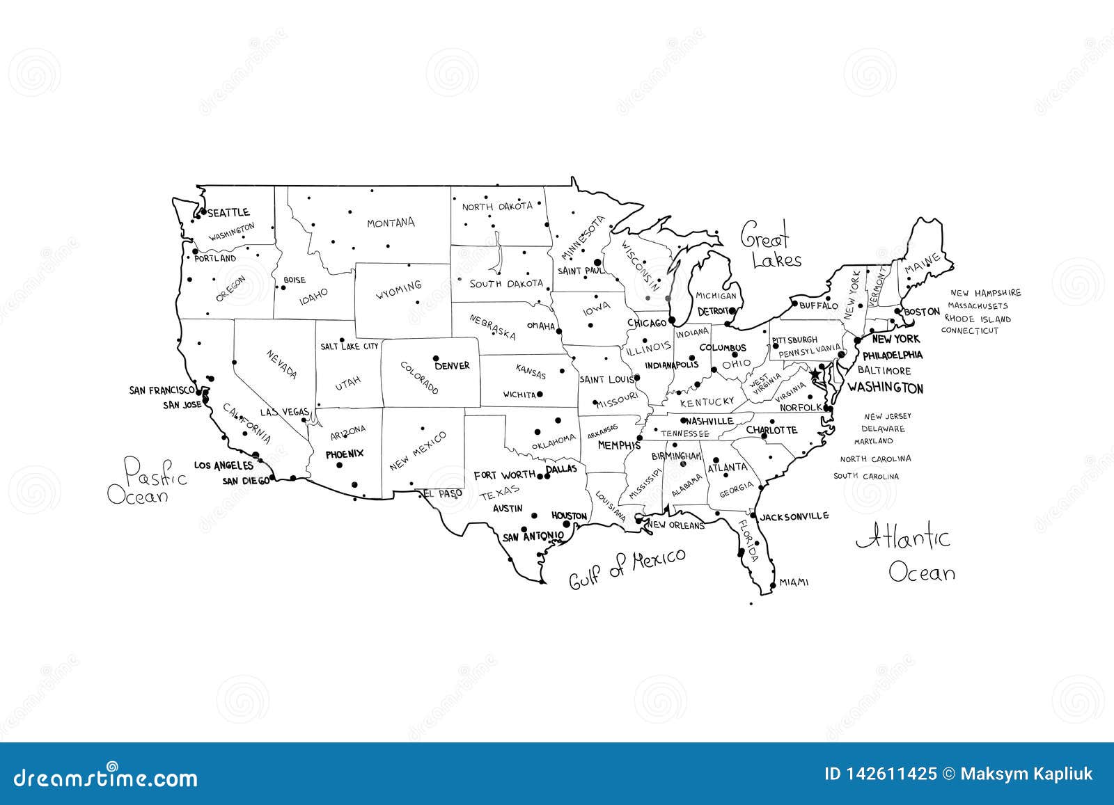 usa map with states black and white