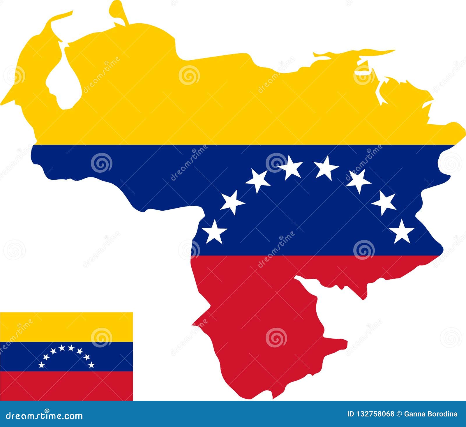 Vector Map Of Venezuela With Flag Isolated White Background Stock