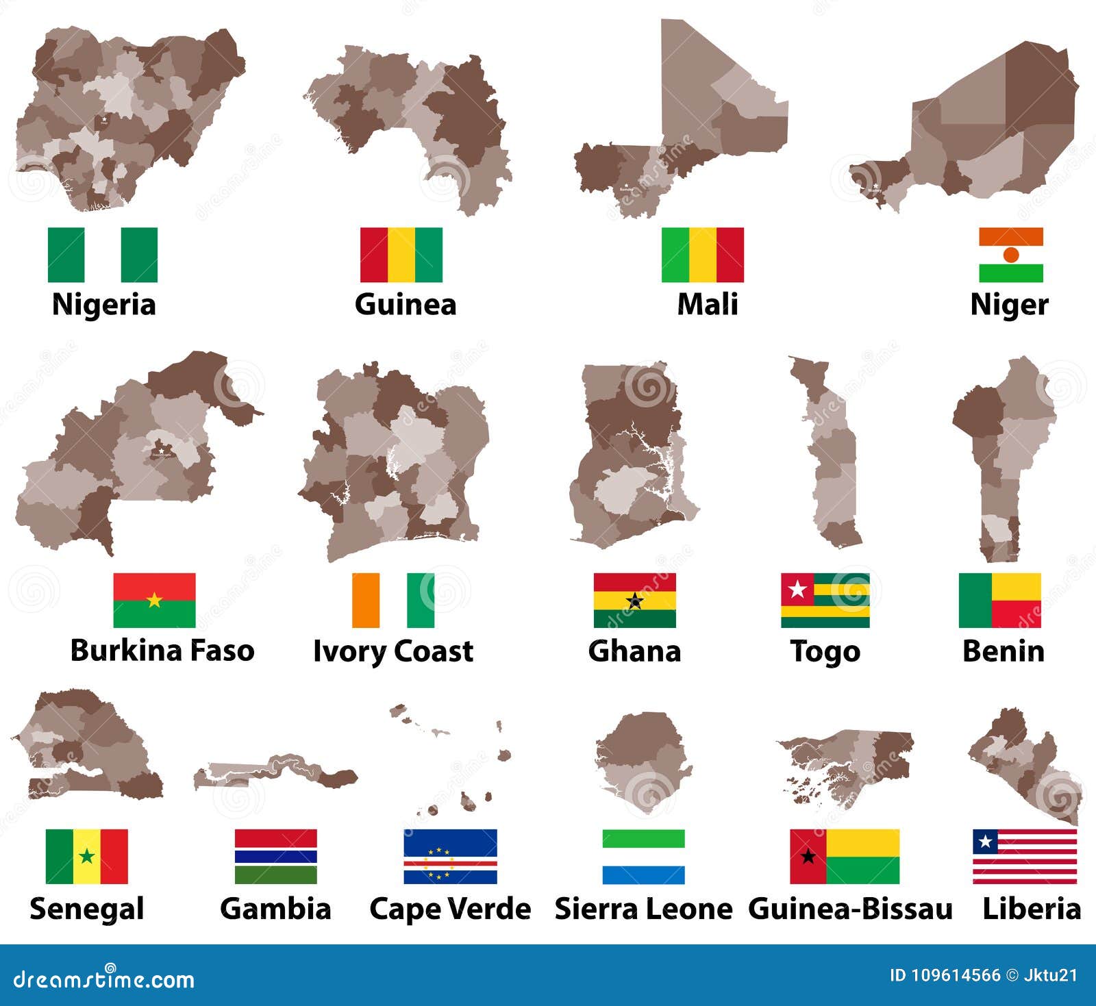 Conjunto de bandeiras de países de diferentes regiões em estilo