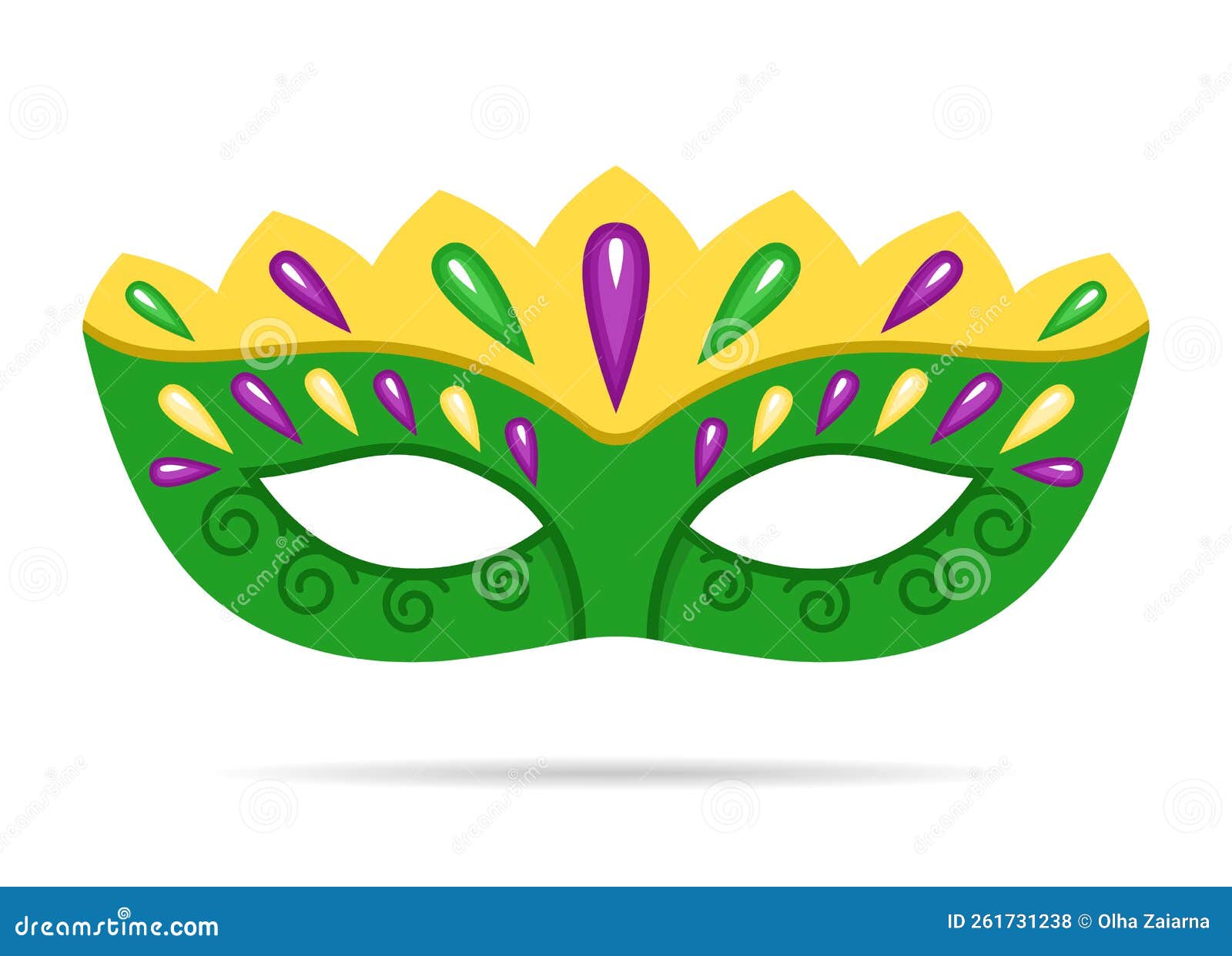 Vector Mardi Gras Cartoon Green Mask on White Background Stock Vector