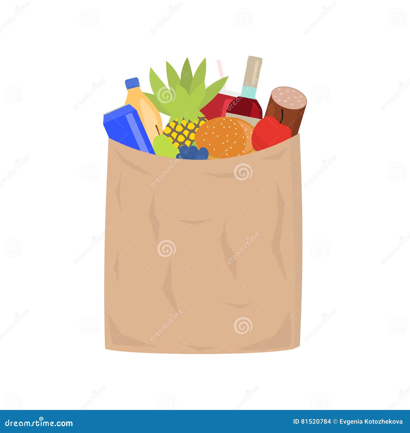 Vector Cartoon Brown Paper Bag for Grocery Shopping Stock Vector