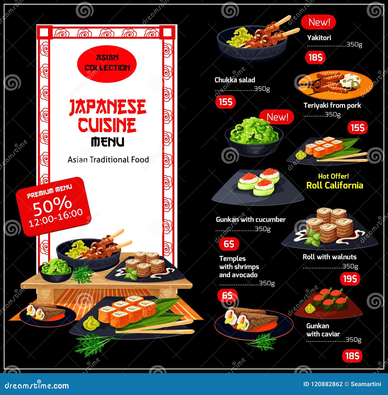 Vector Menu For Japanese Cuisine Dishes Stock Vector Illustration Of Chukka Japanese 162