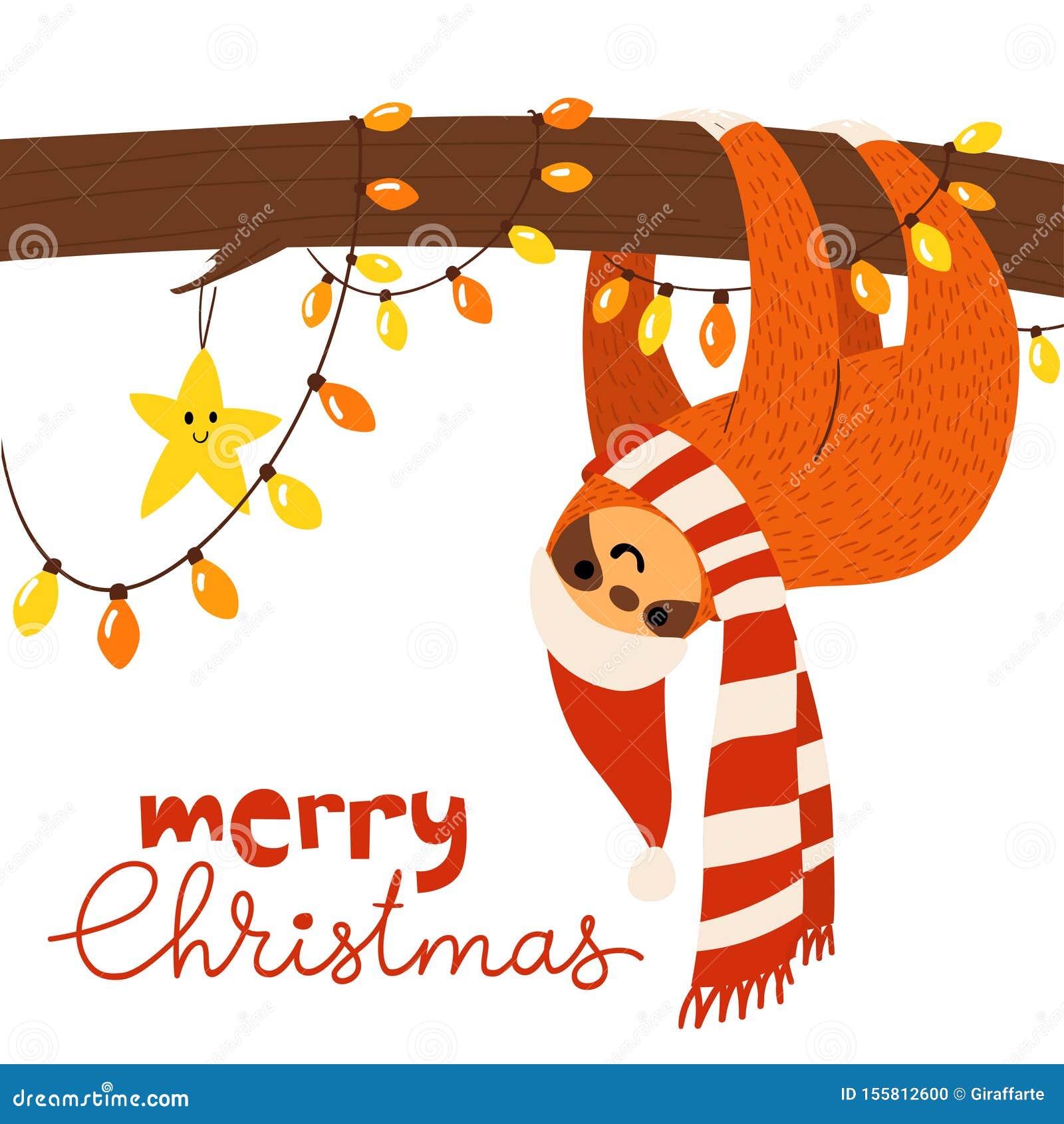 Download Vector Merry Christmas Card With Cute Funny Sloth Stock ...