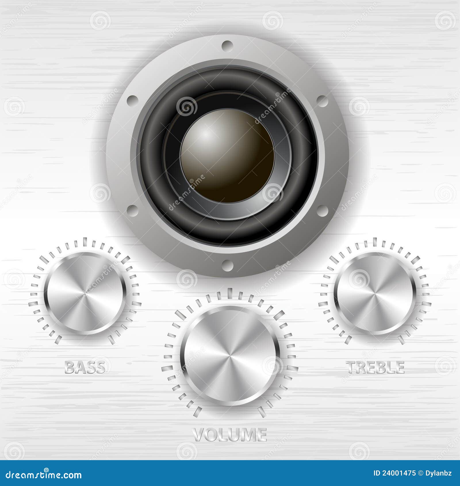 Vector Metal Volume Treble Bass Knobs and Speaker Stock Vector
