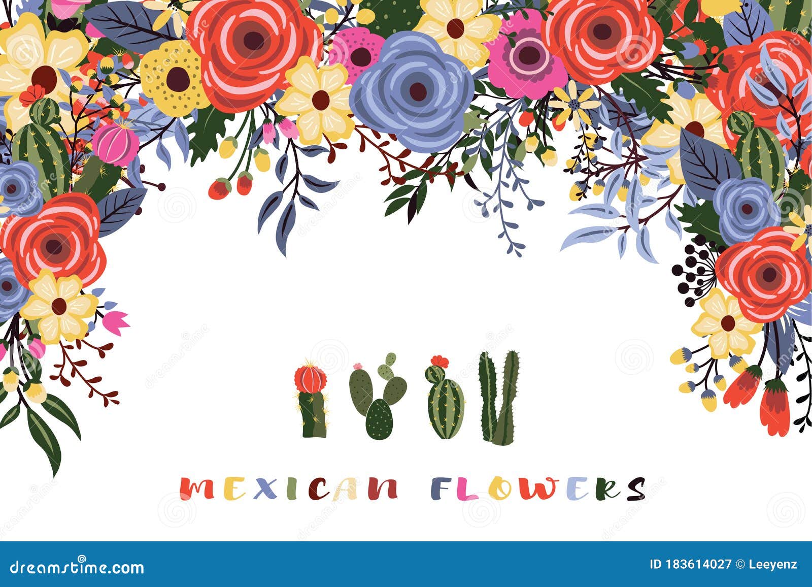 a  of a mexican fiesta flowers with cactus 