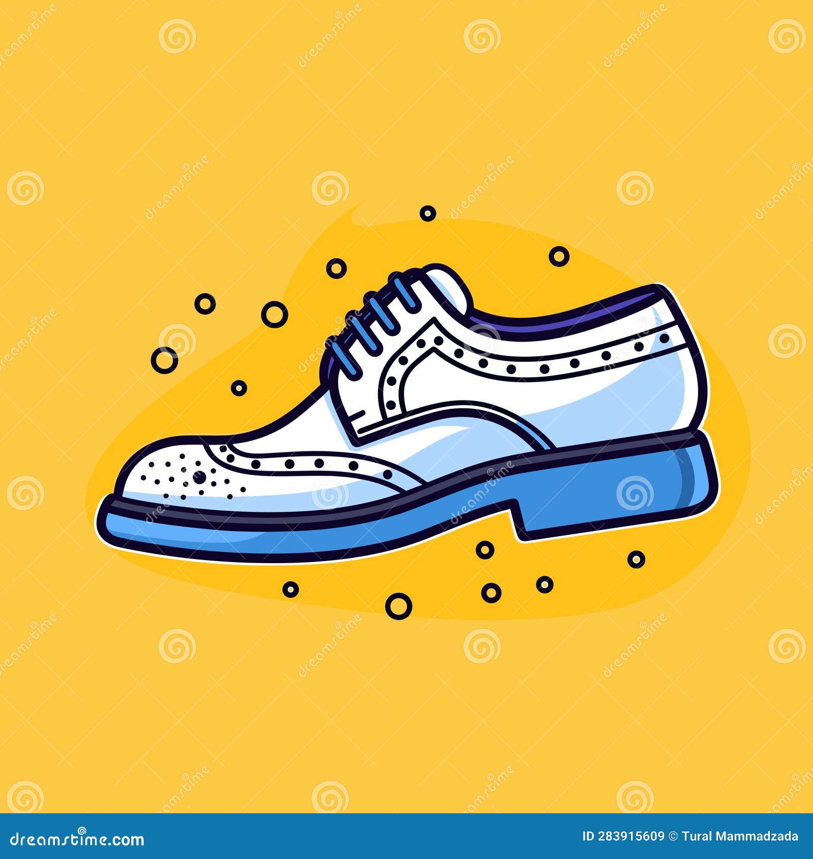 Vector of a Minimalist White and Blue Shoe on a Vibrant Yellow