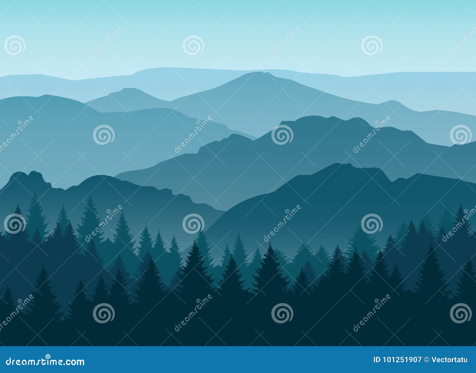 misty blue mountain silhouettes background