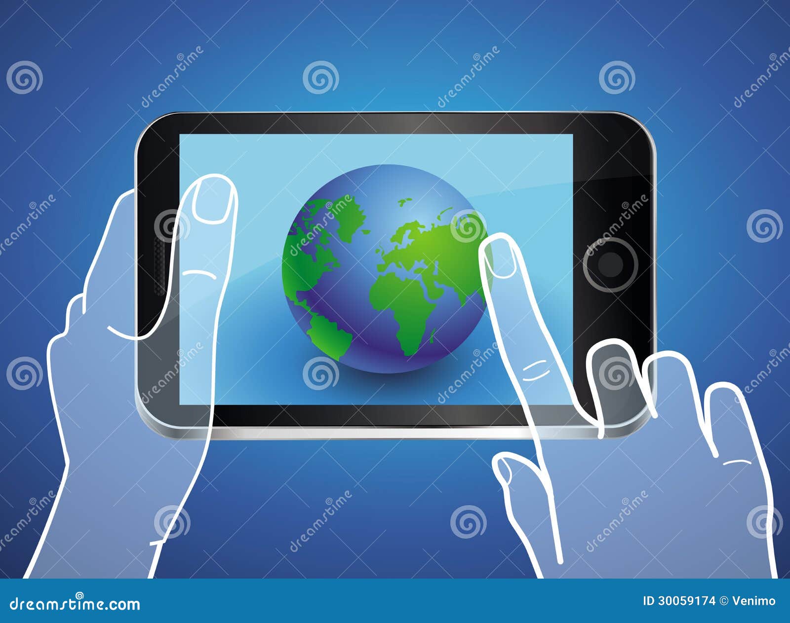 Vector Mobile Phone With Globe Icon On The Screen Stock 
