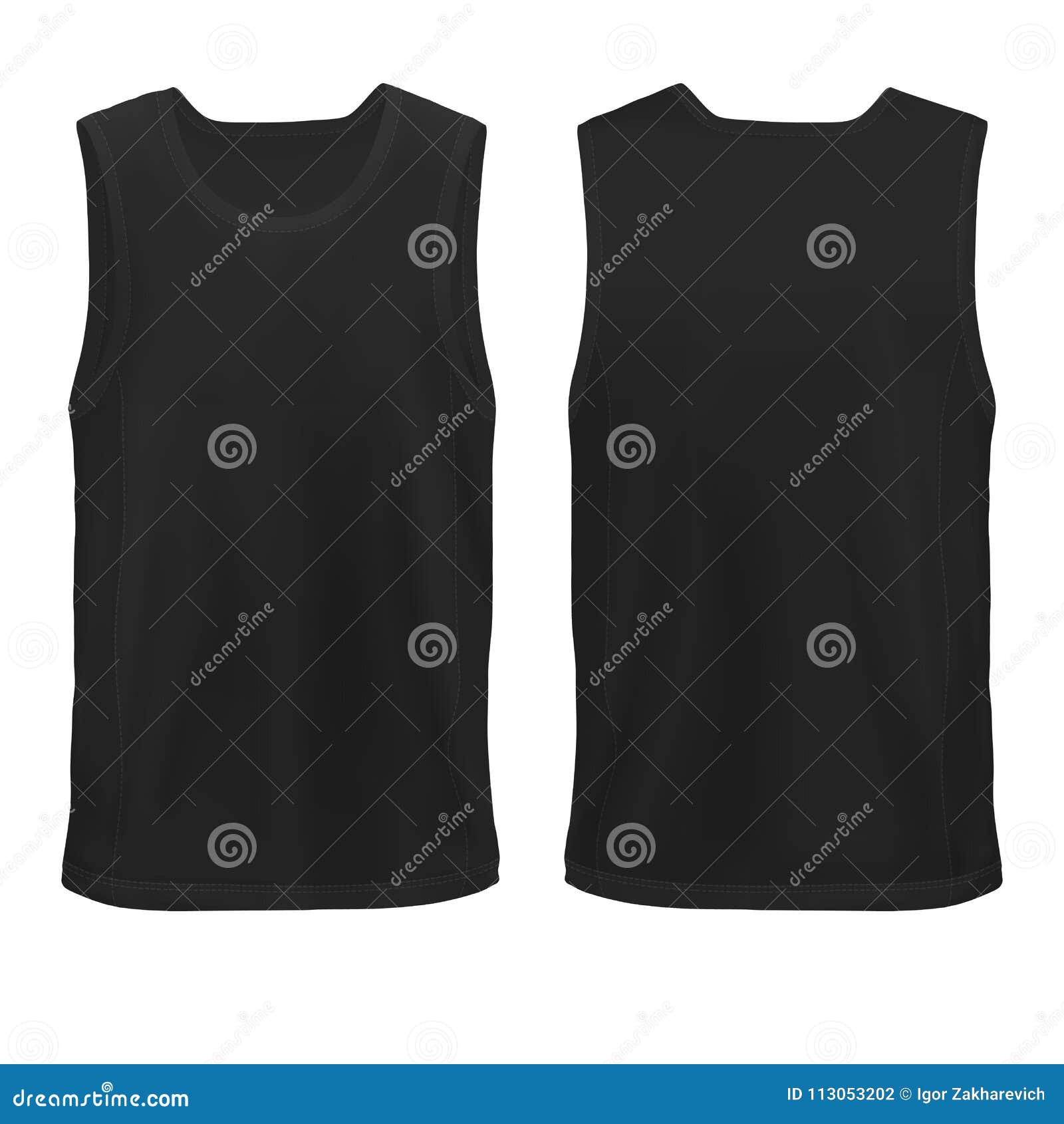 Vector Mock-up Black Man`s Sleeveless Shirt Front and Back Stock ...