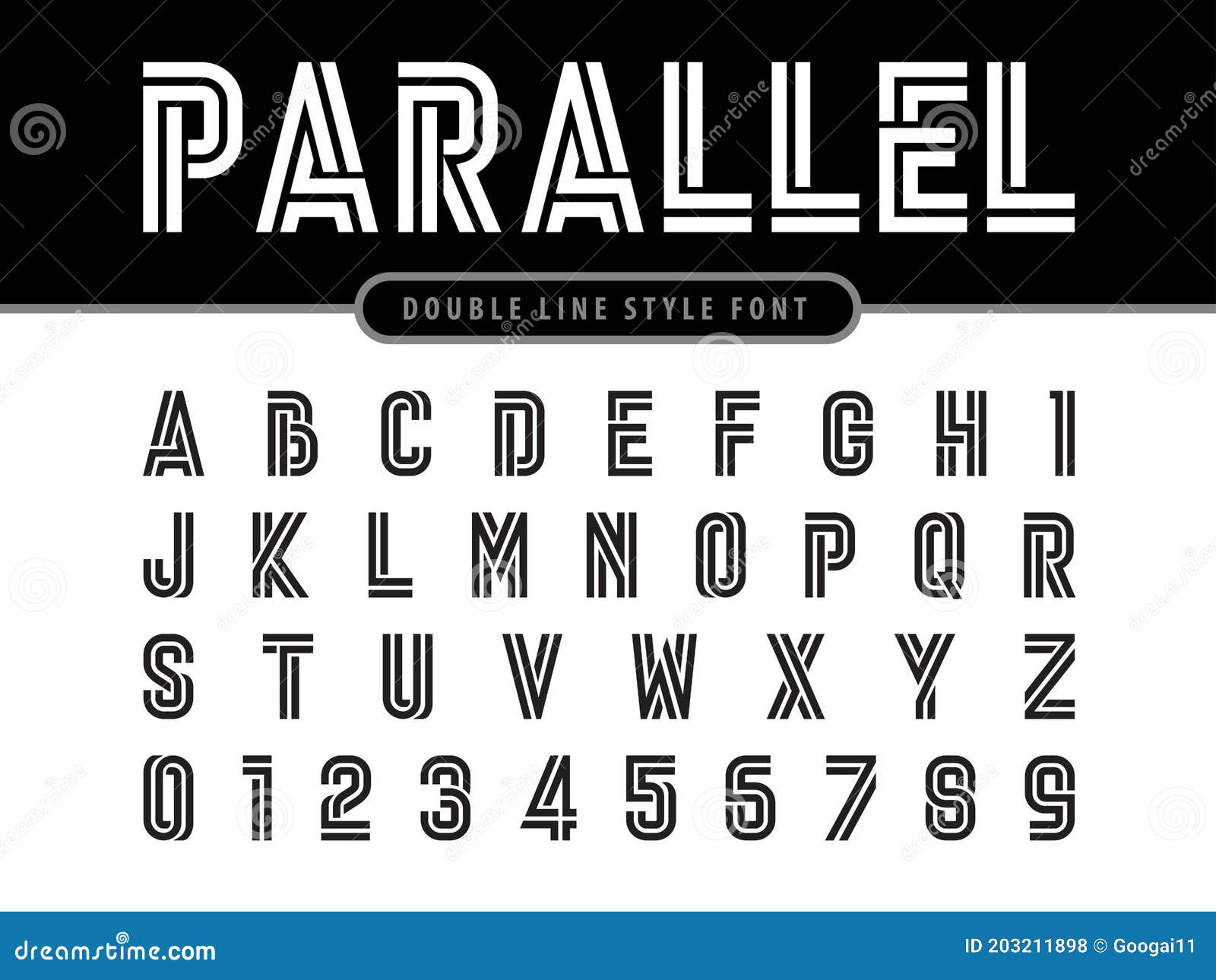 Vector Of Modern Alphabet Letters And Numbers, Parallel Lines Stylized