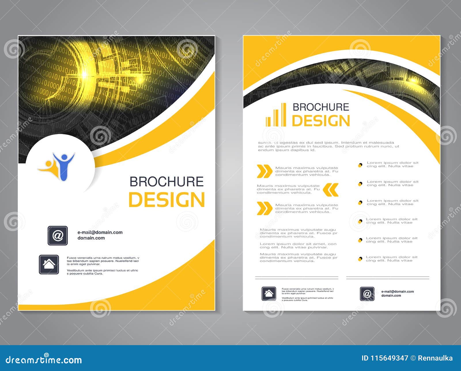  modern brochure with wave , abstract flyer with technology background. layout template. poster of black, yellow and w