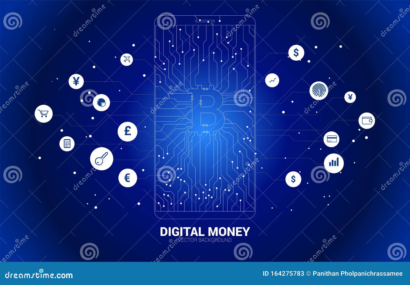 Vector Money Bitcoin Icon In Mobile Phone Screen From Dot ...