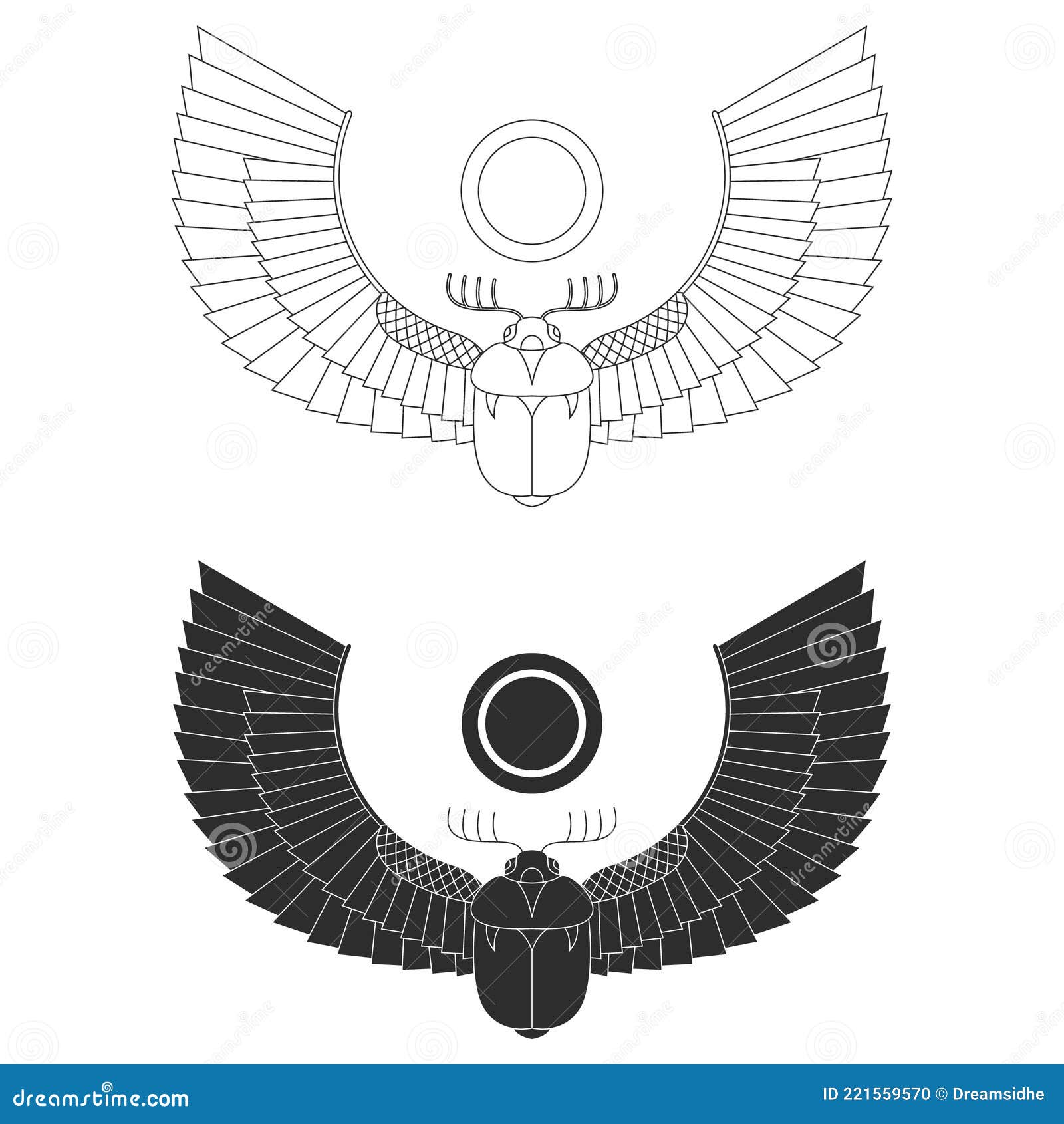 Vector Monochrome Icon Set with Ancient Egyptian Symbol Scarab Winged ...