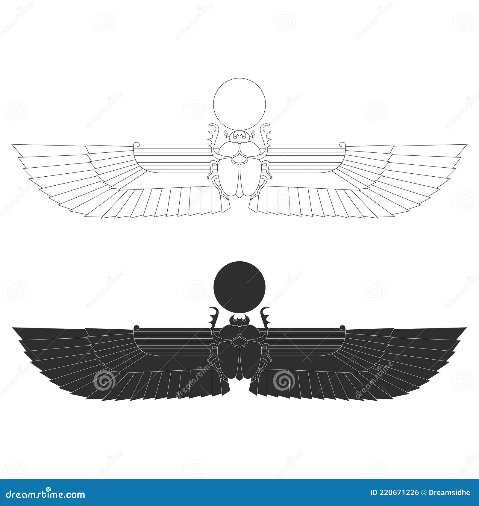 Vector Monochrome Icon Set with Ancient Egyptian Symbol Scarab Winged ...