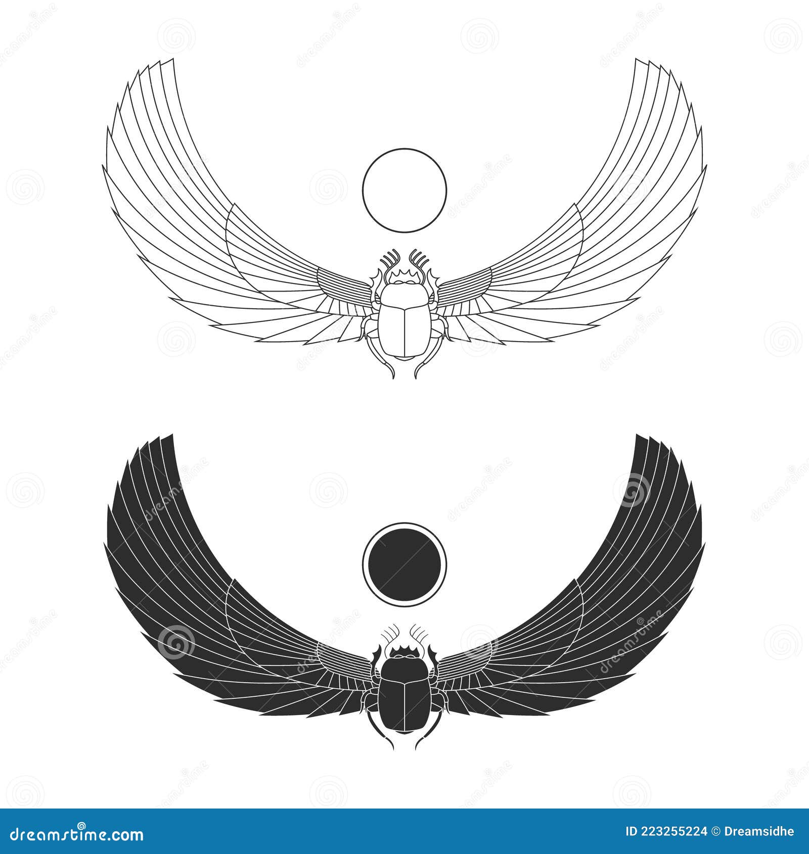 Vector Monochrome Icon Set with Ancient Egyptian Symbol Scarab Winged ...