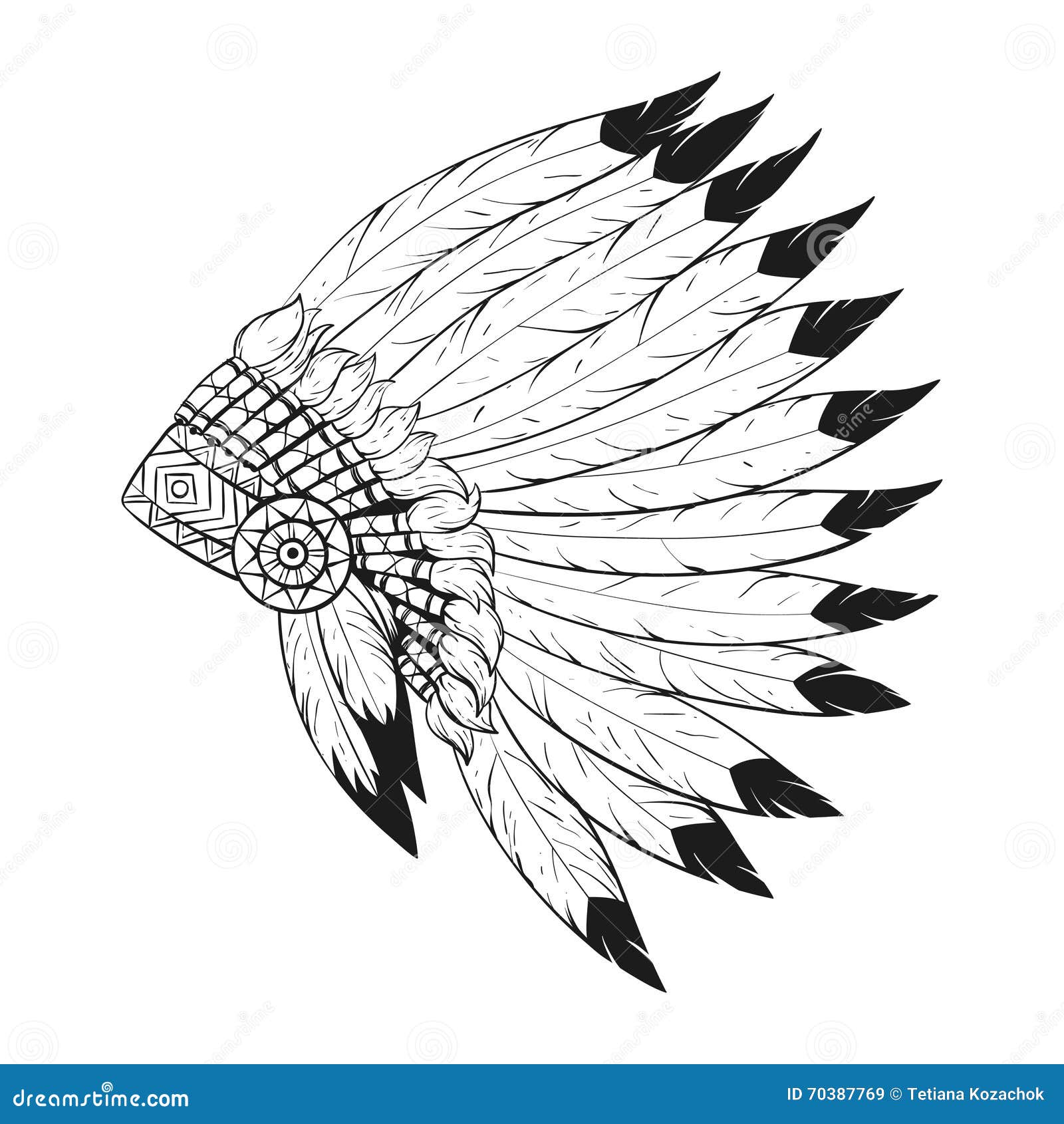  monochrome  of native american war bonnet.