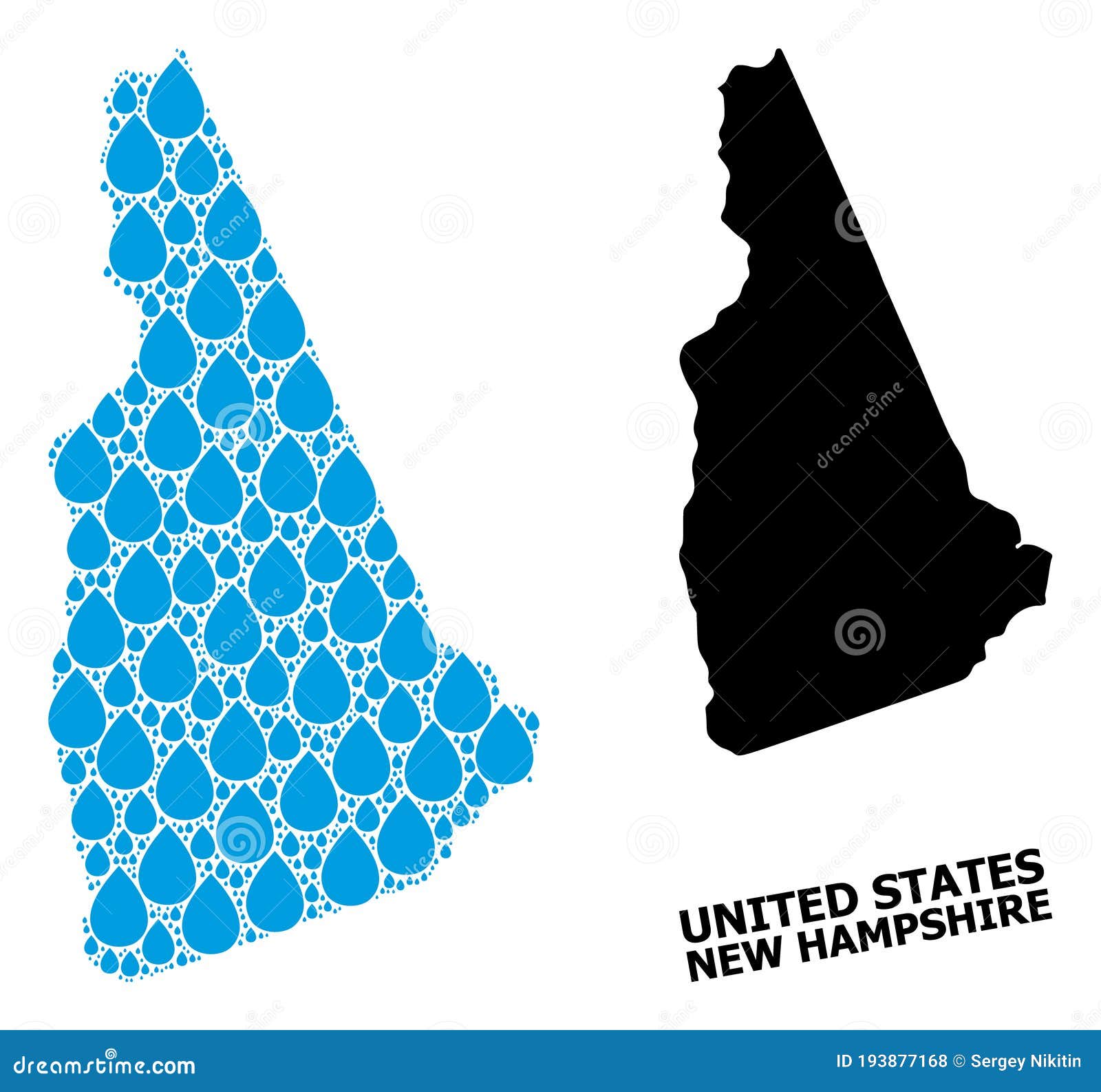 Vector Collage Map of New Hampshire State of Water Dews and Solid Map