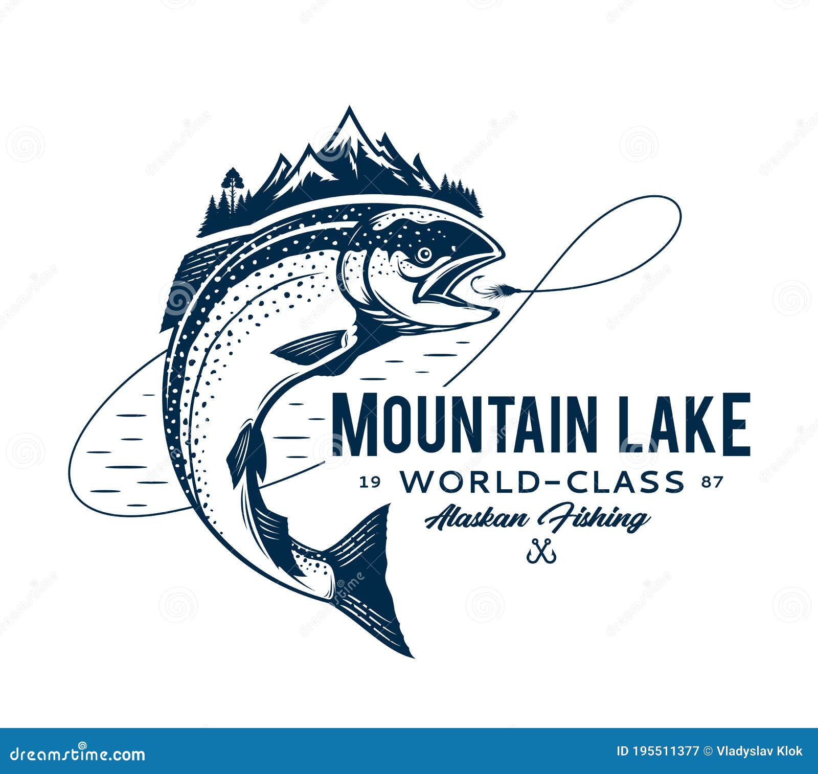 Vector Mountain Lake Fishing Logo Stock Vector - Illustration of