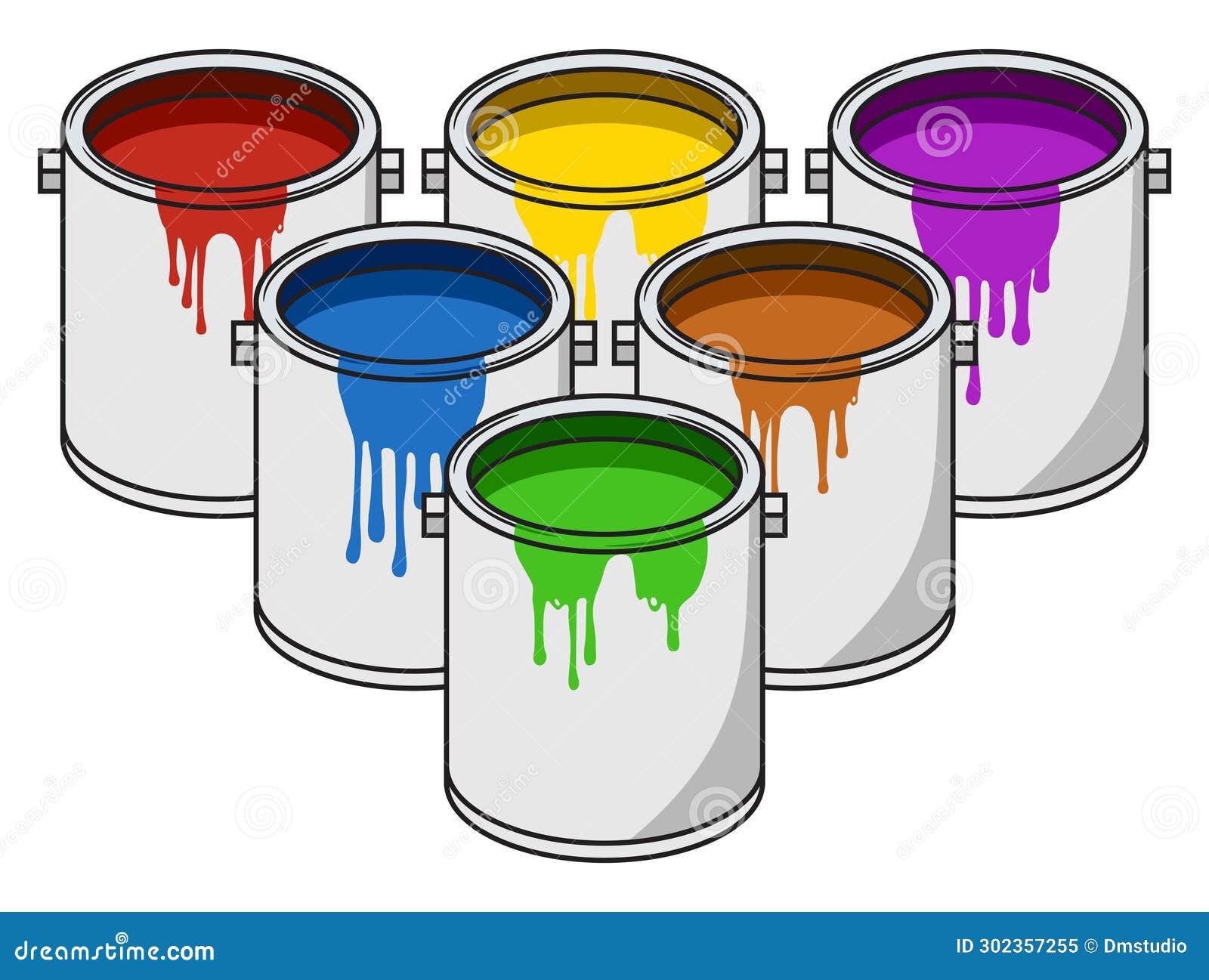 Vector Multicolored Paint Dripping Down from Buckets Stock Vector
