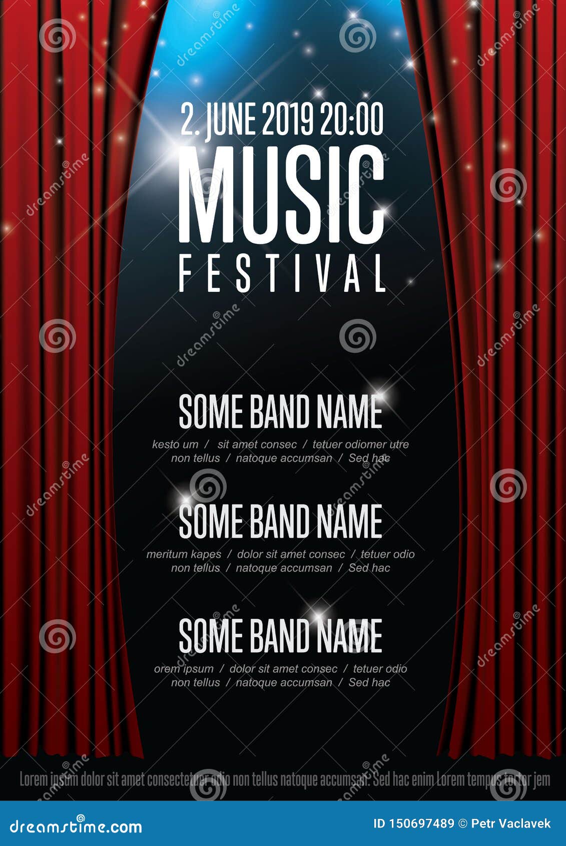 Vector Music Festival Poster Template With Theatre Stage Illustration Stock Vector Illustration Of Comedy Movie 150697489