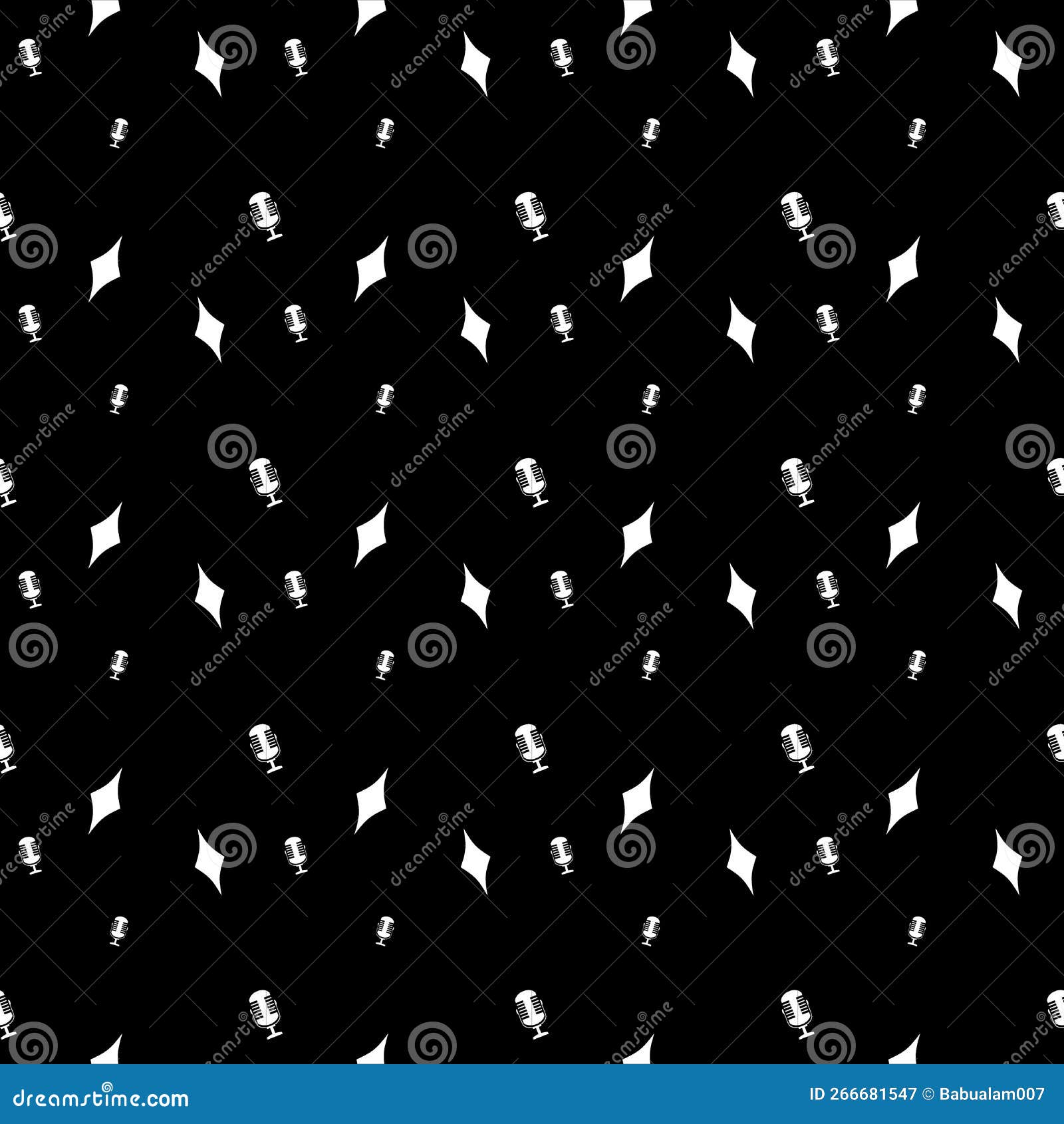 Vector Music Mic Black Repeated Design on White Background Vector