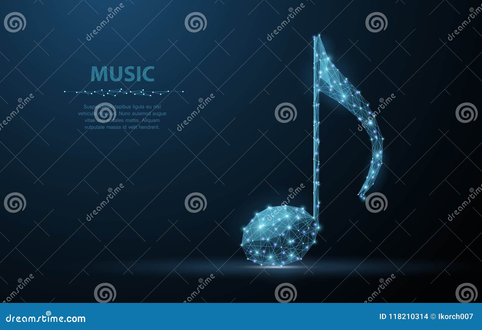  music note. abstract wire low poy quarter note  on dark blue background with stars.