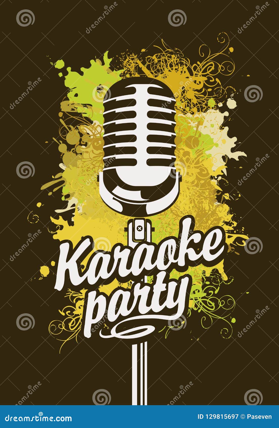 Banner for Karaoke Party with Mic on Colored Spots Stock Vector