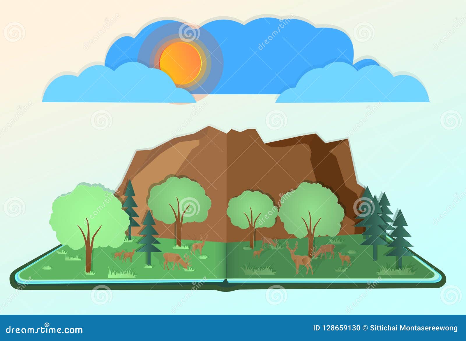Vector Nature and  the Wild Animals Live and Feel Abundance  Perfect of the Forest Floor, Stock Vector - Illustration of cloud,  greeting: 128659130